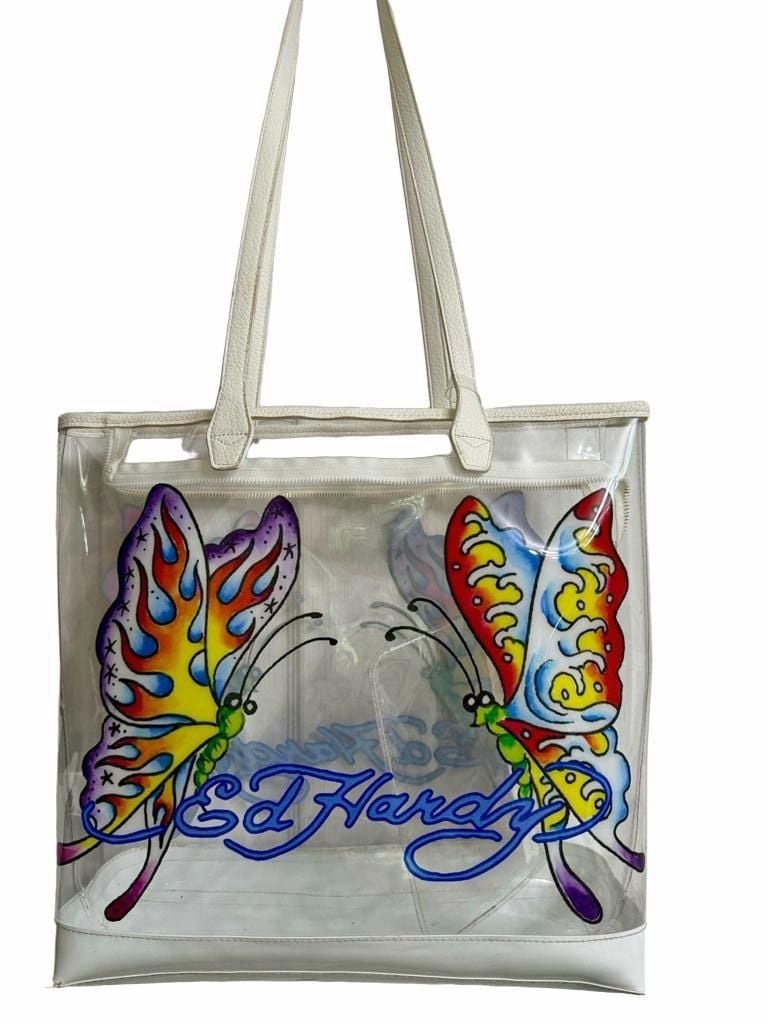Ed Hardy Clear PVC Tote Bag with Butterfly Print 2
