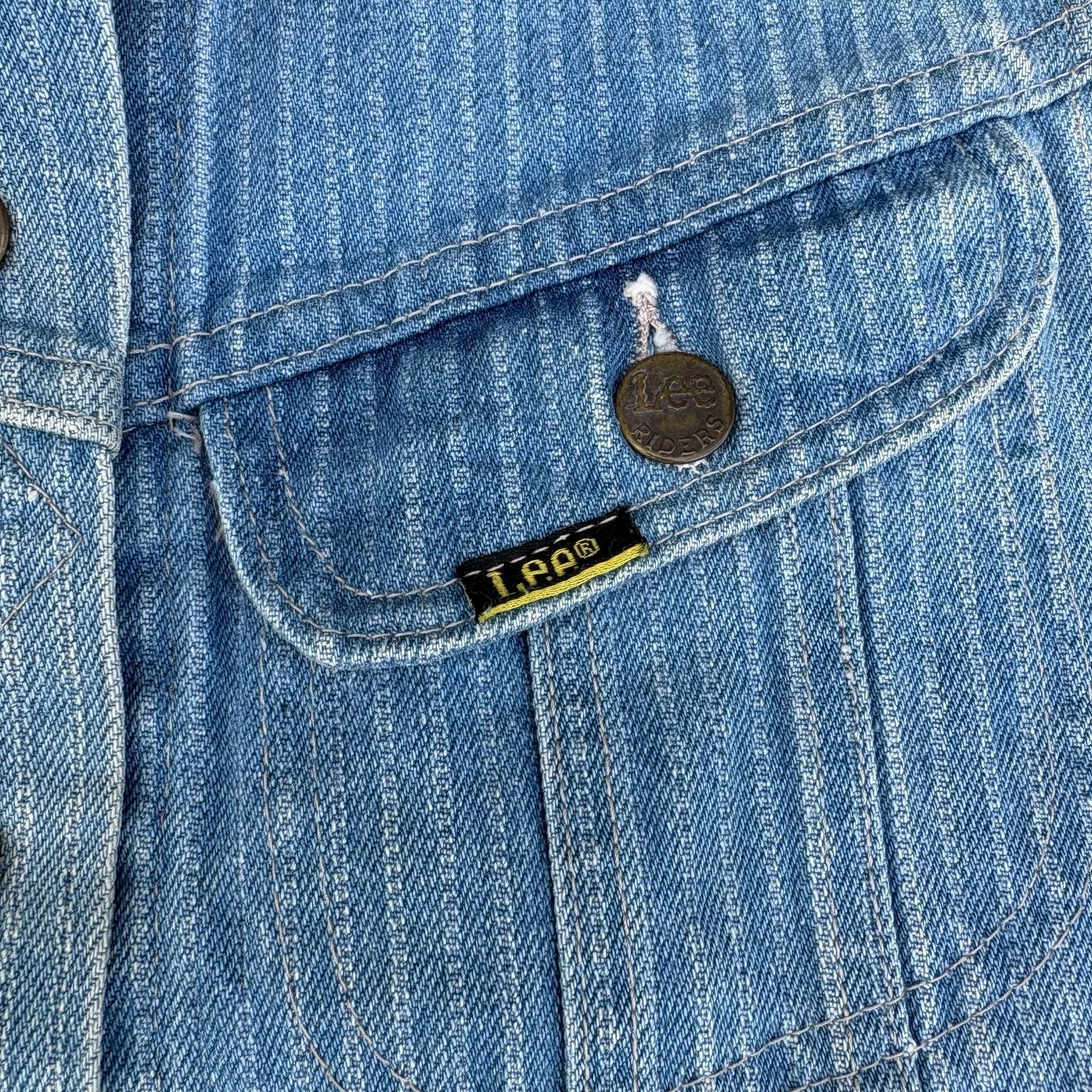 VTG 80s Ms Lee Pinstripe Denim Vest Medium 13/14 Railroad Stripe Made In USA 3