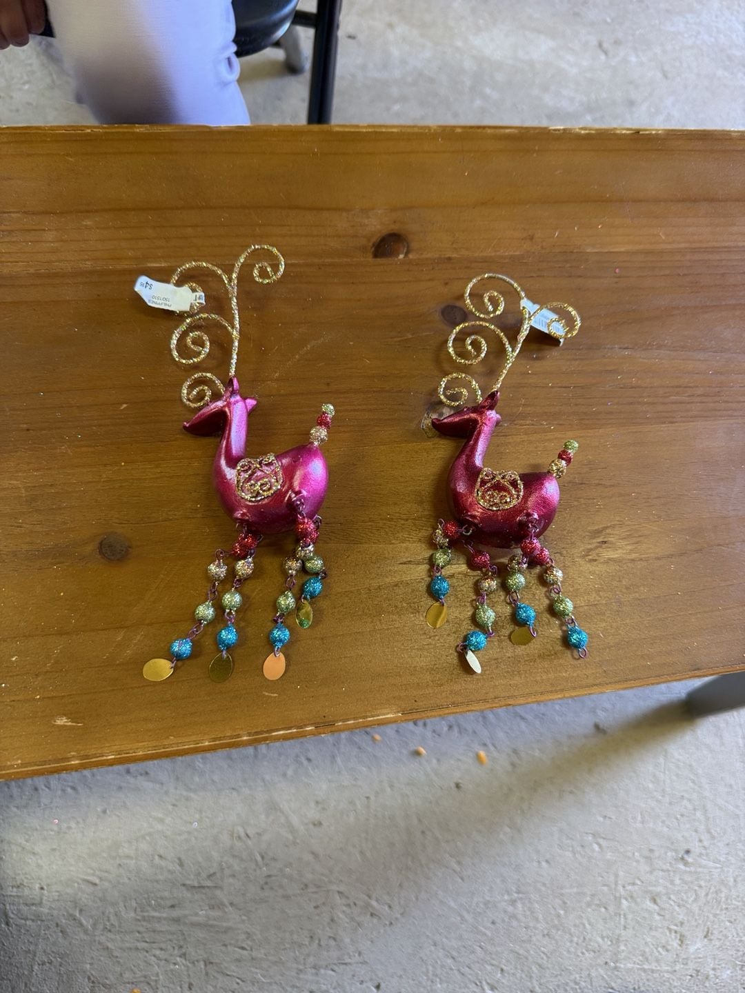 Pink Reindeer Christmas glitter Ornaments Set Of 2 1