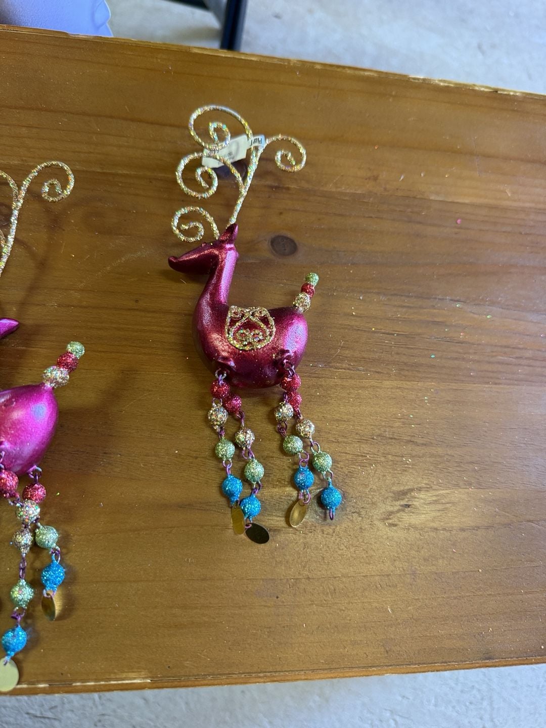 Pink Reindeer Christmas glitter Ornaments Set Of 2 4