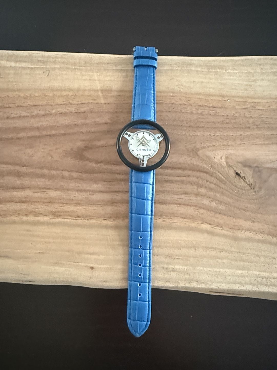 Citroën Steering Wheel Watch Blue Leather Strap Vintage 3