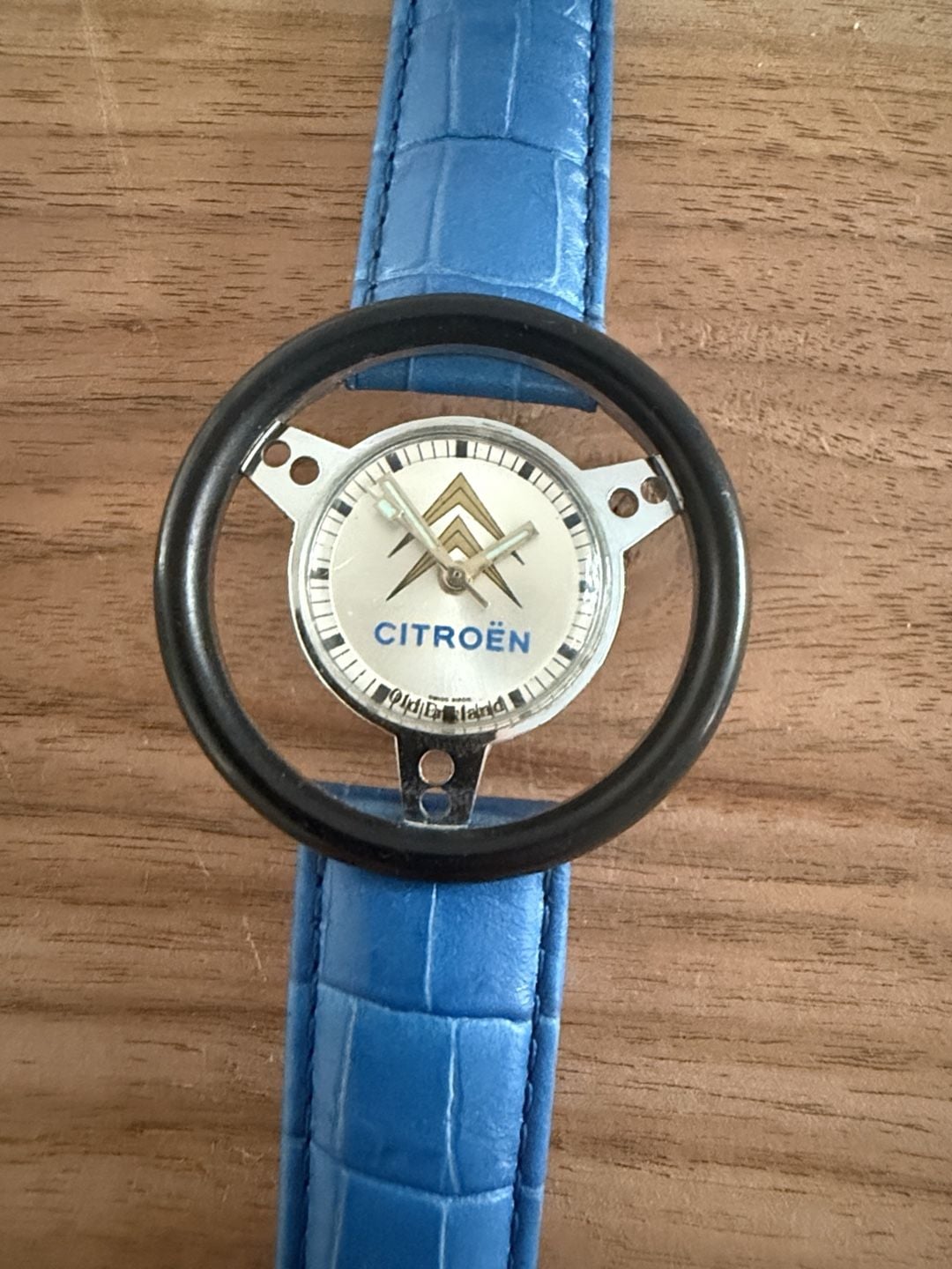 Citroën Steering Wheel Watch Blue Leather Strap Vintage 4