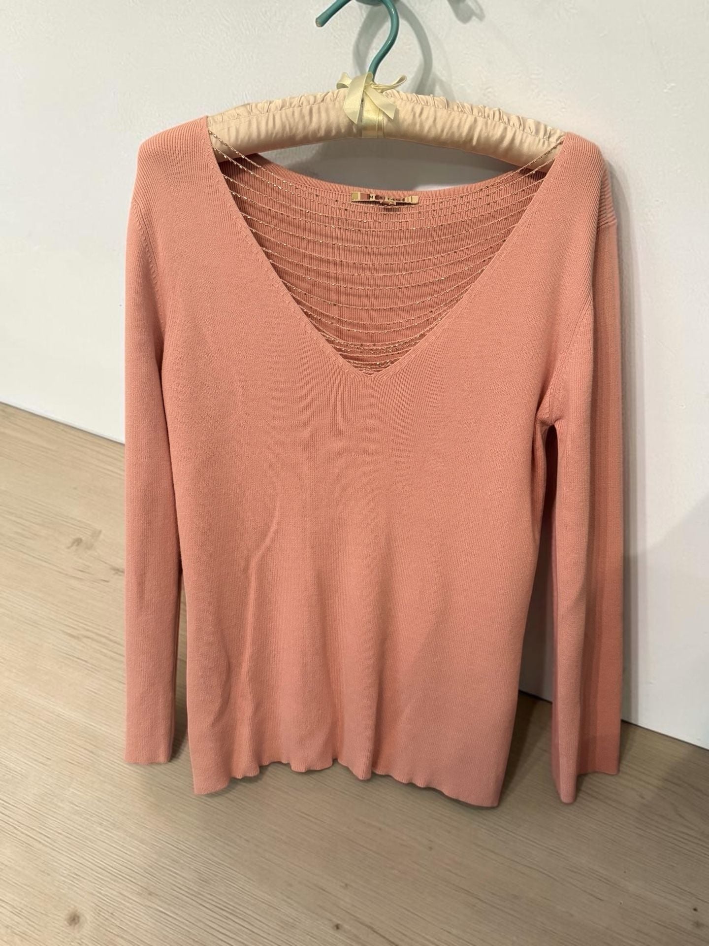 Meritage Knit Sweater Size S Pink Beaded Long Sleeve V-Neck 2