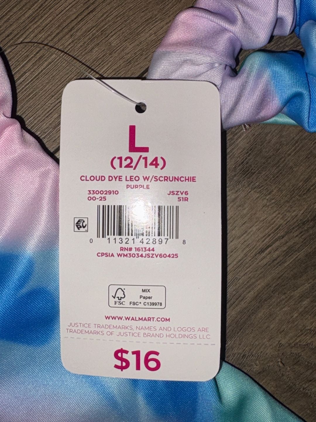 Justice Cloud Dye Leotard Size 12/14 Purple With Scrunchie 2