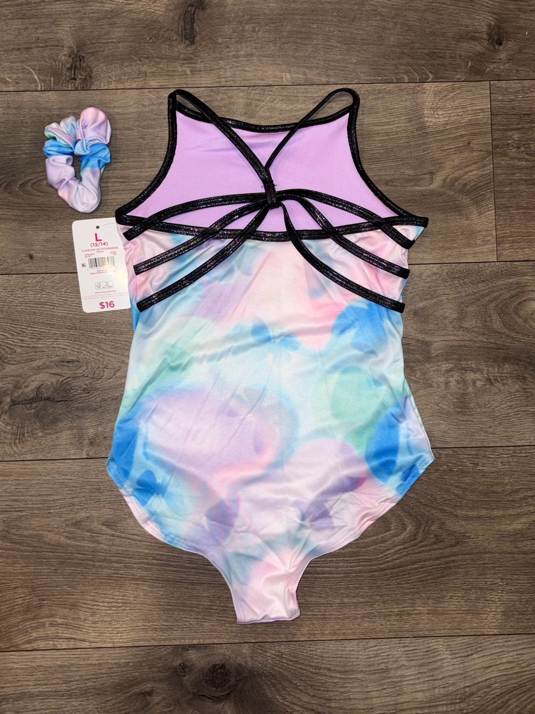 Justice Cloud Dye Leotard Size 12/14 Purple With Scrunchie 3
