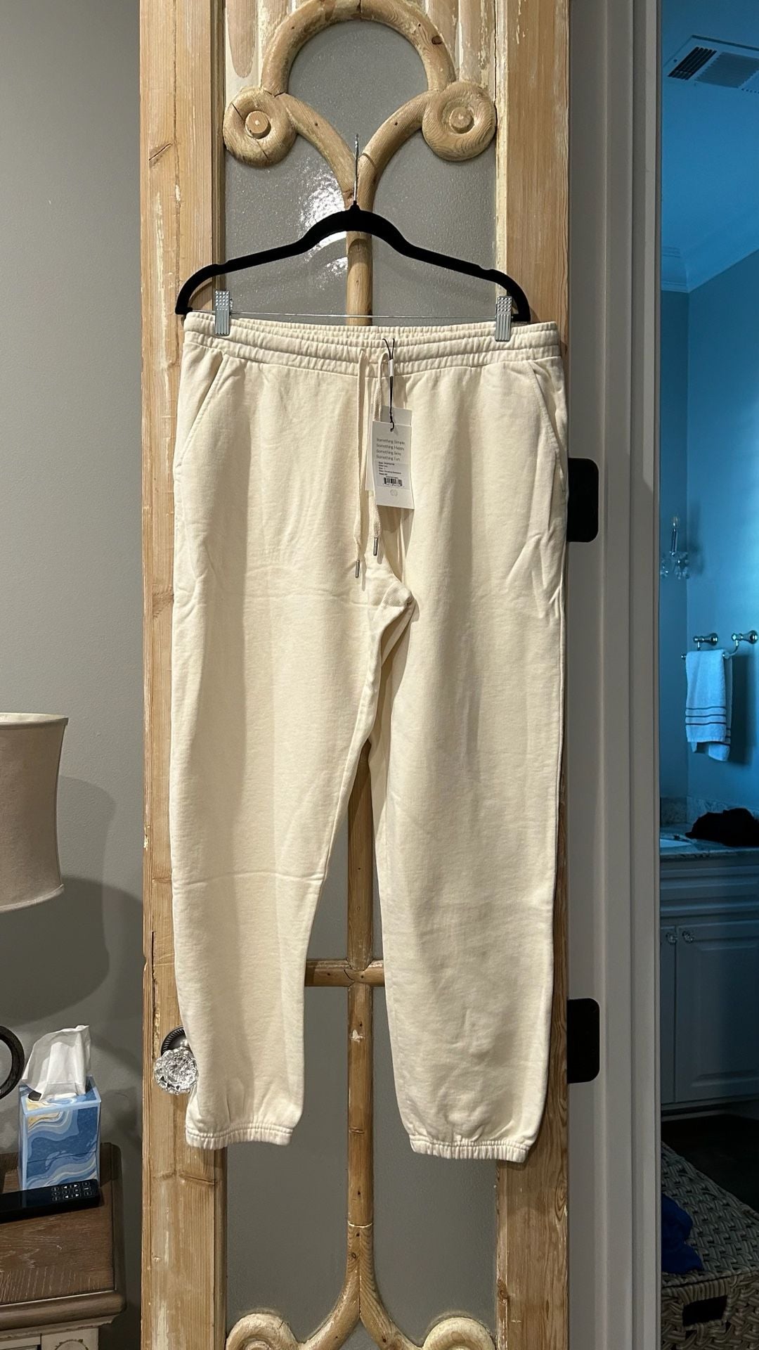 Something Navy Drawstring Sweatpants Size L Ivory Garment Dyed 2