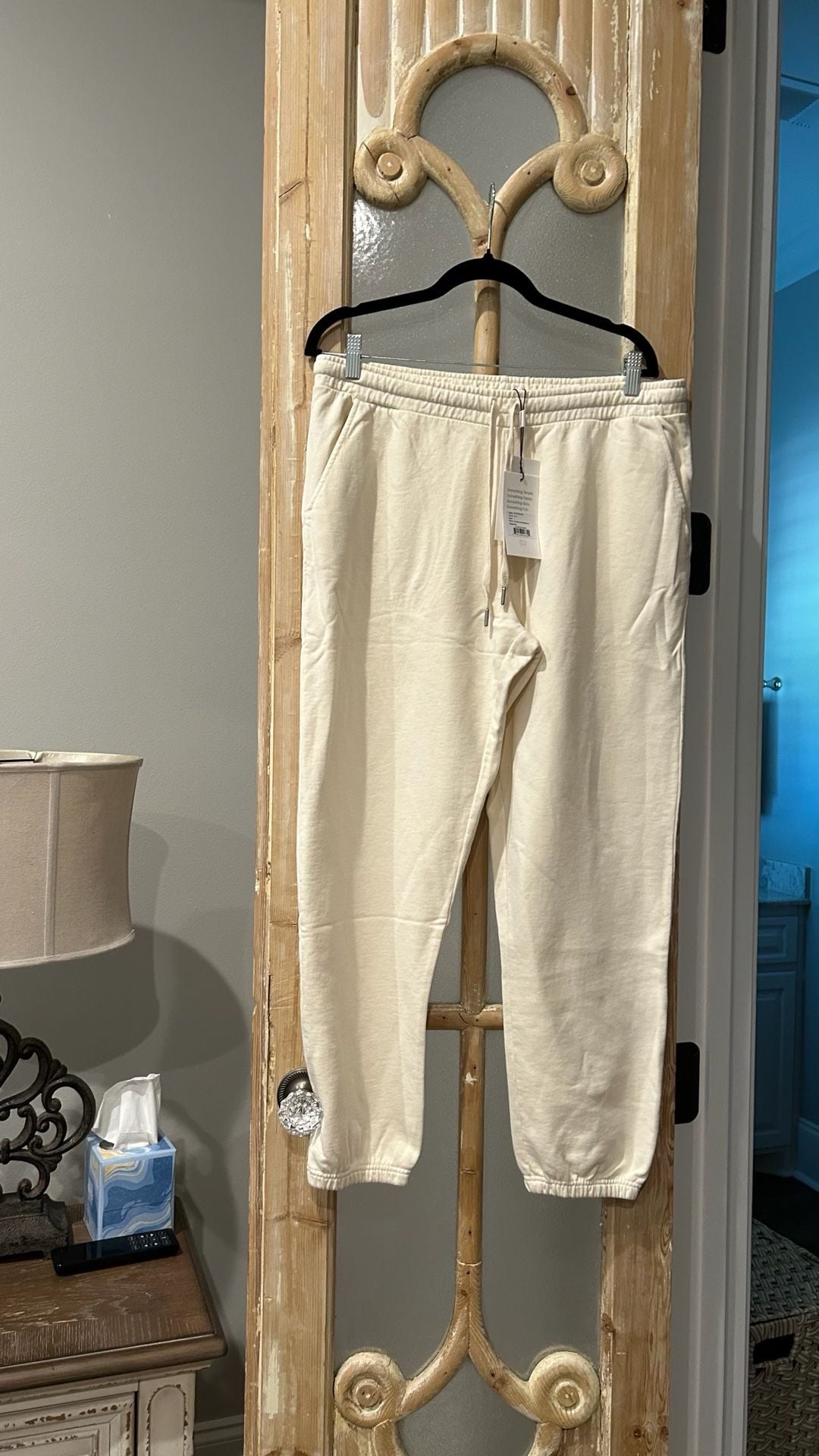 Something Navy Drawstring Sweatpants Size L Ivory Garment Dyed 3