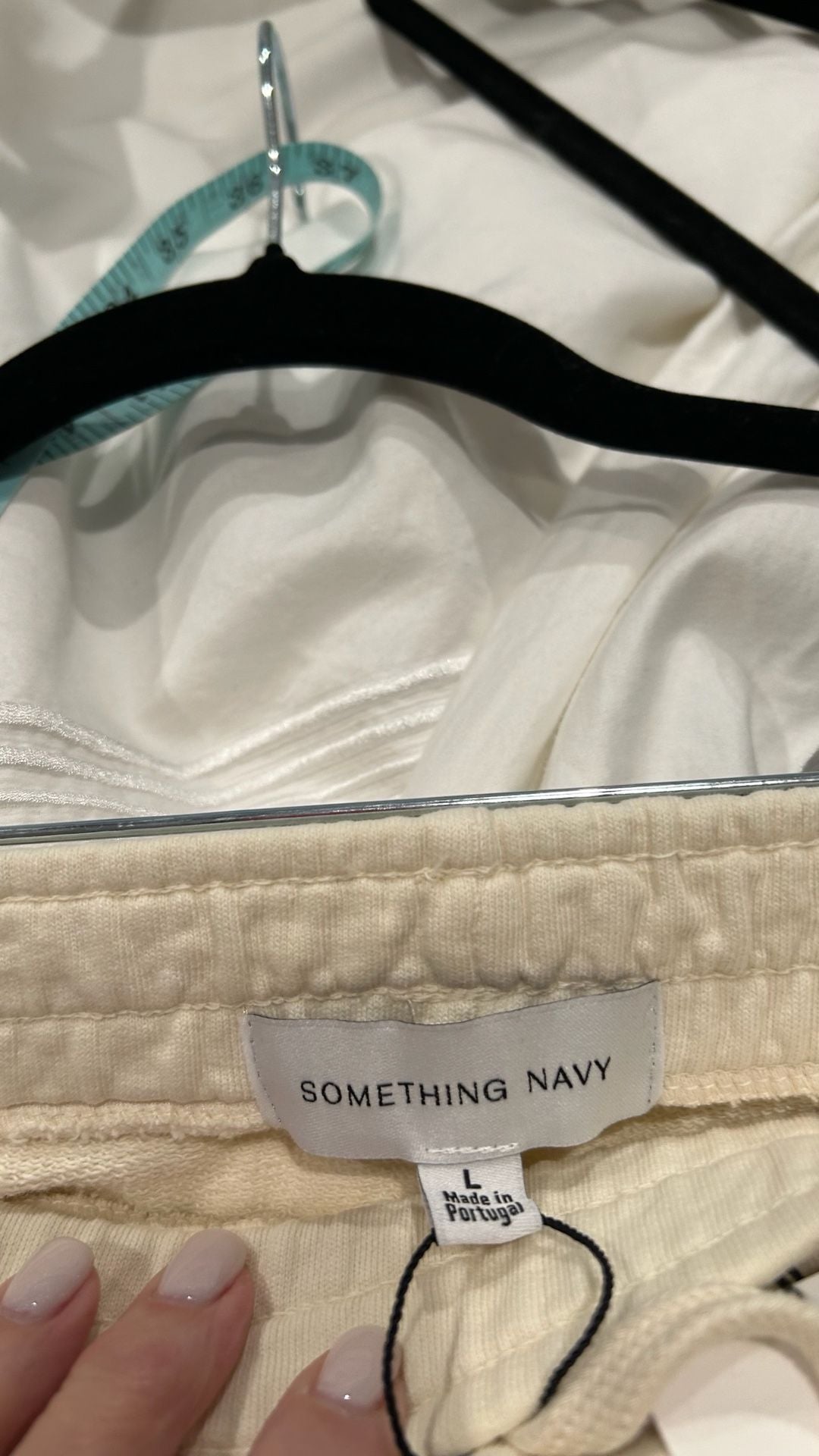 Something Navy Drawstring Sweatpants Size L Ivory Garment Dyed 6