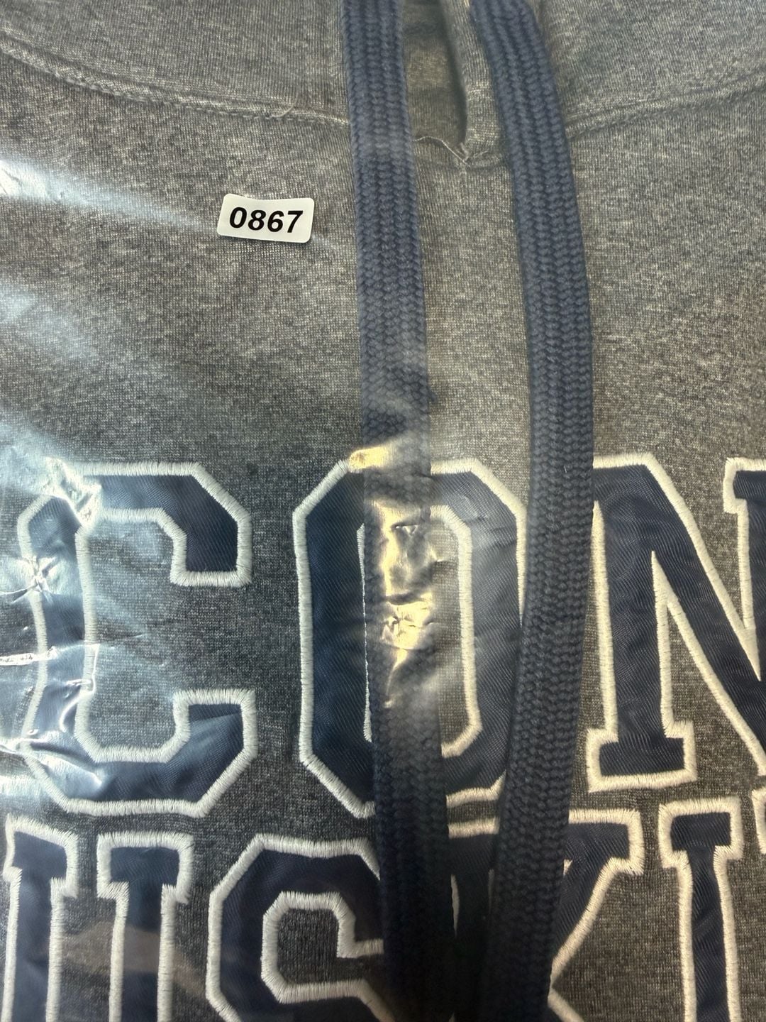 UConn Huskies Hoodie Mens Gray Navy Pullover NCAA College Sweatshirt No Size 9
