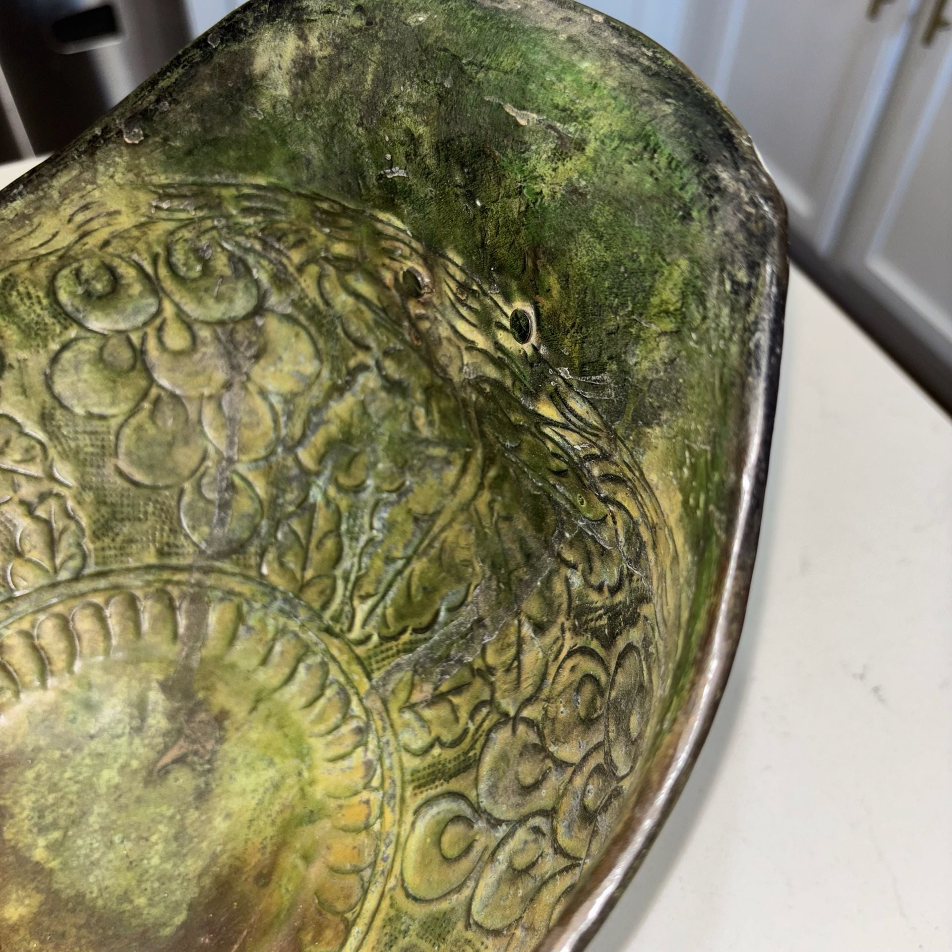 Vintage Brass Footed Scuttle Bowl Planter with Lion Head Ring Handles 7
