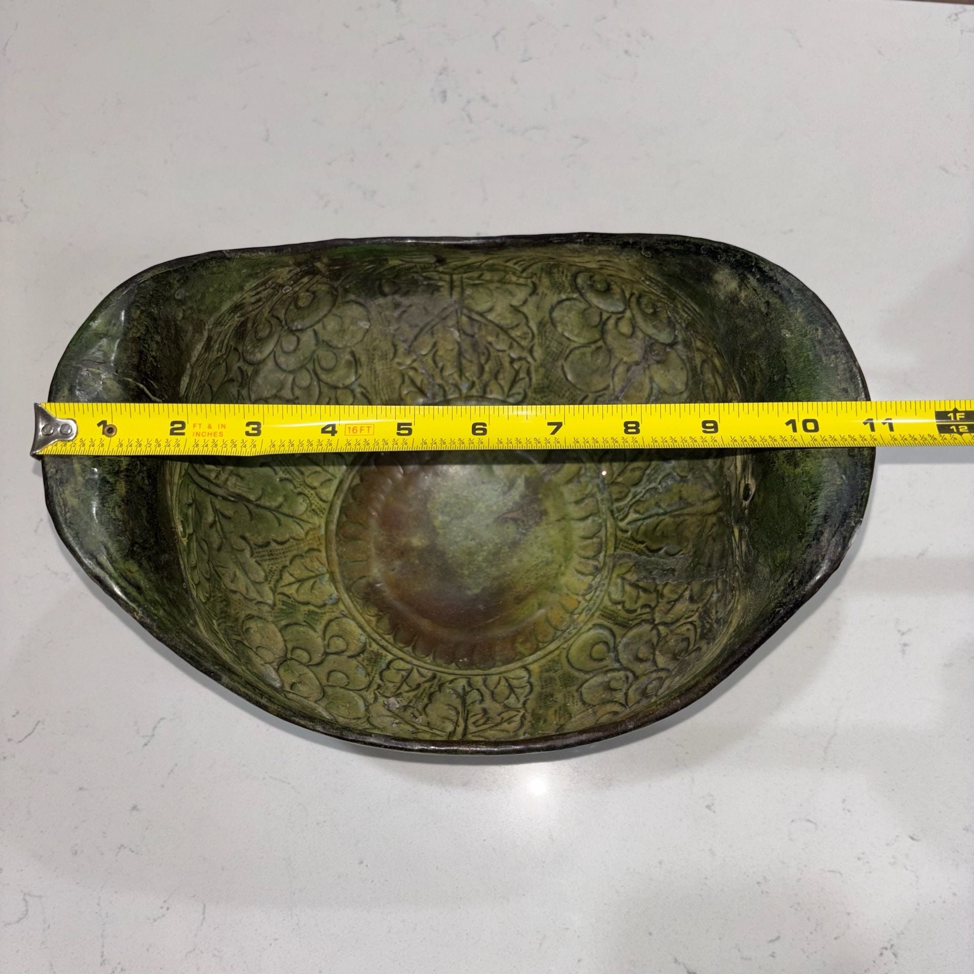 Vintage Brass Footed Scuttle Bowl Planter with Lion Head Ring Handles 9