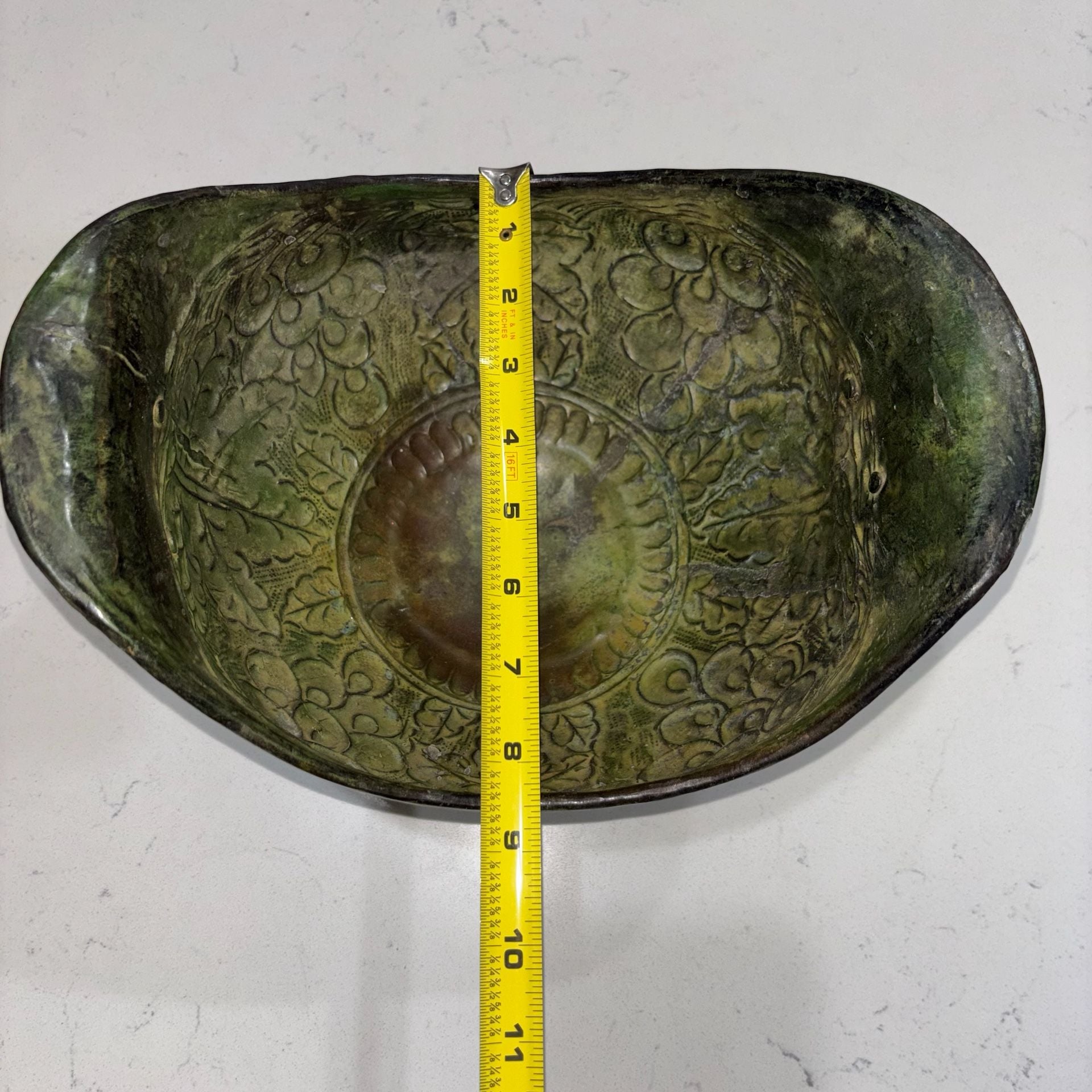 Vintage Brass Footed Scuttle Bowl Planter with Lion Head Ring Handles 10