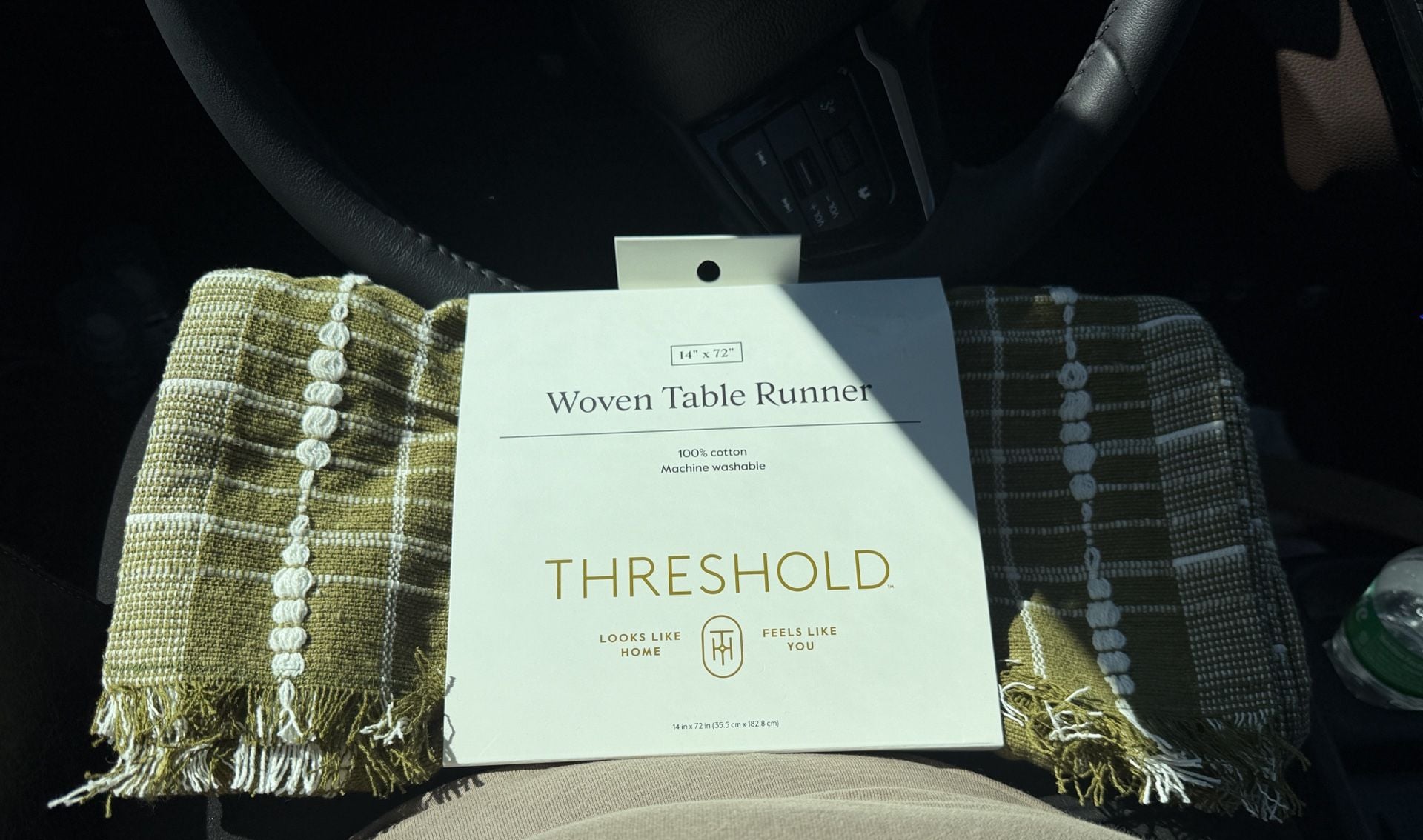 Threshold Woven Table Runner 14" x 72" Olive Green Cotton 1