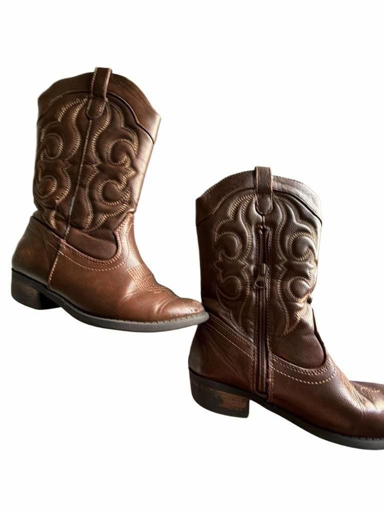 Cat & Jack Cowboy Boots Size 1 Brown Western Zip 6
