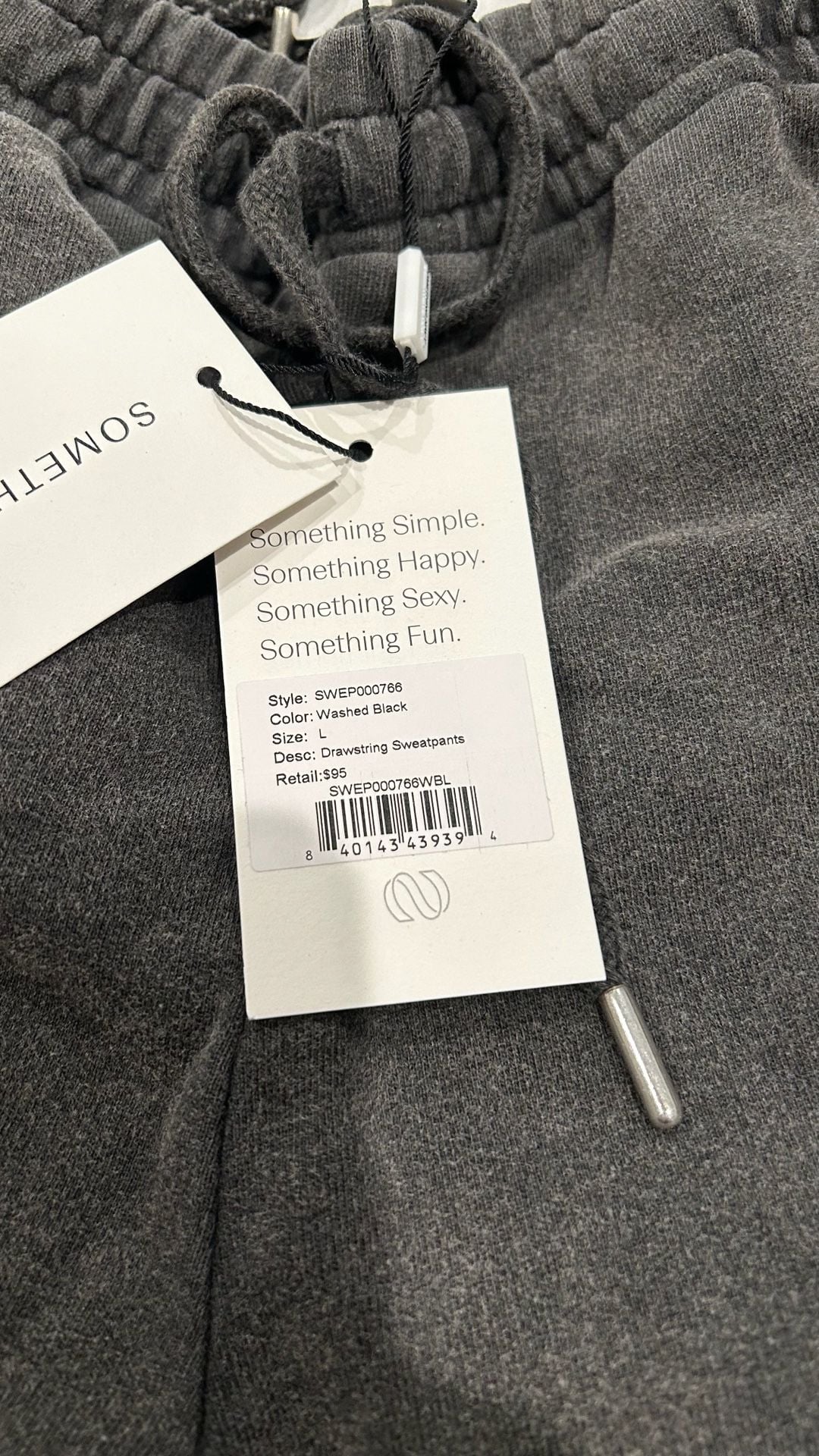Something Navy Drawstring Sweatpants Size L “Washed Black”New With Tags 4