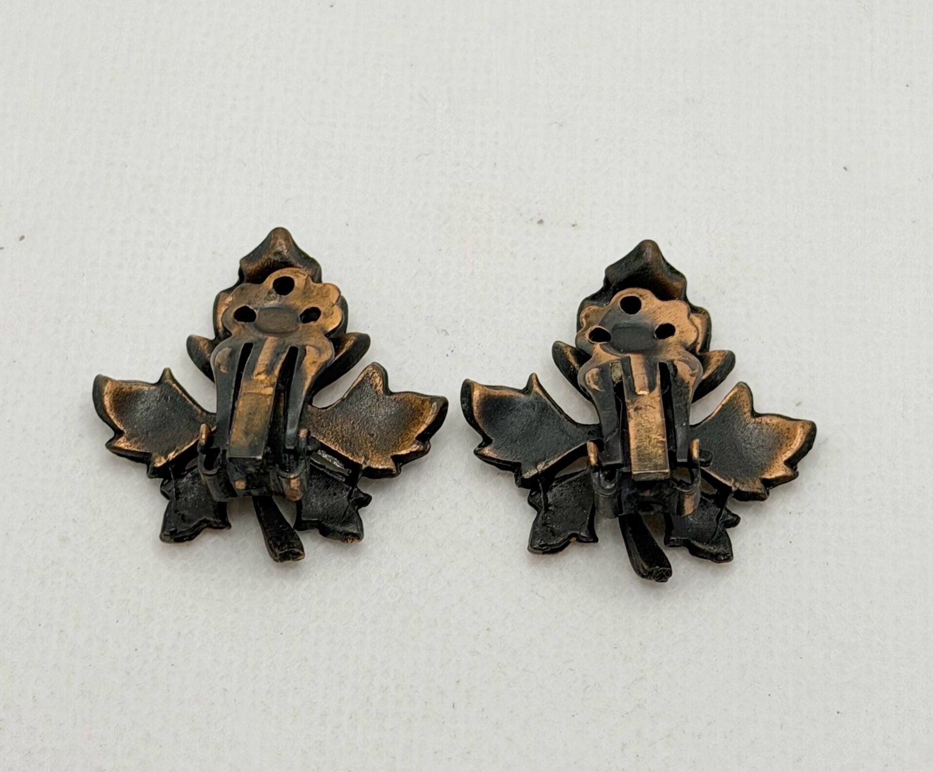 Vintage Copper Tone Leaf Clip On Earrings 2