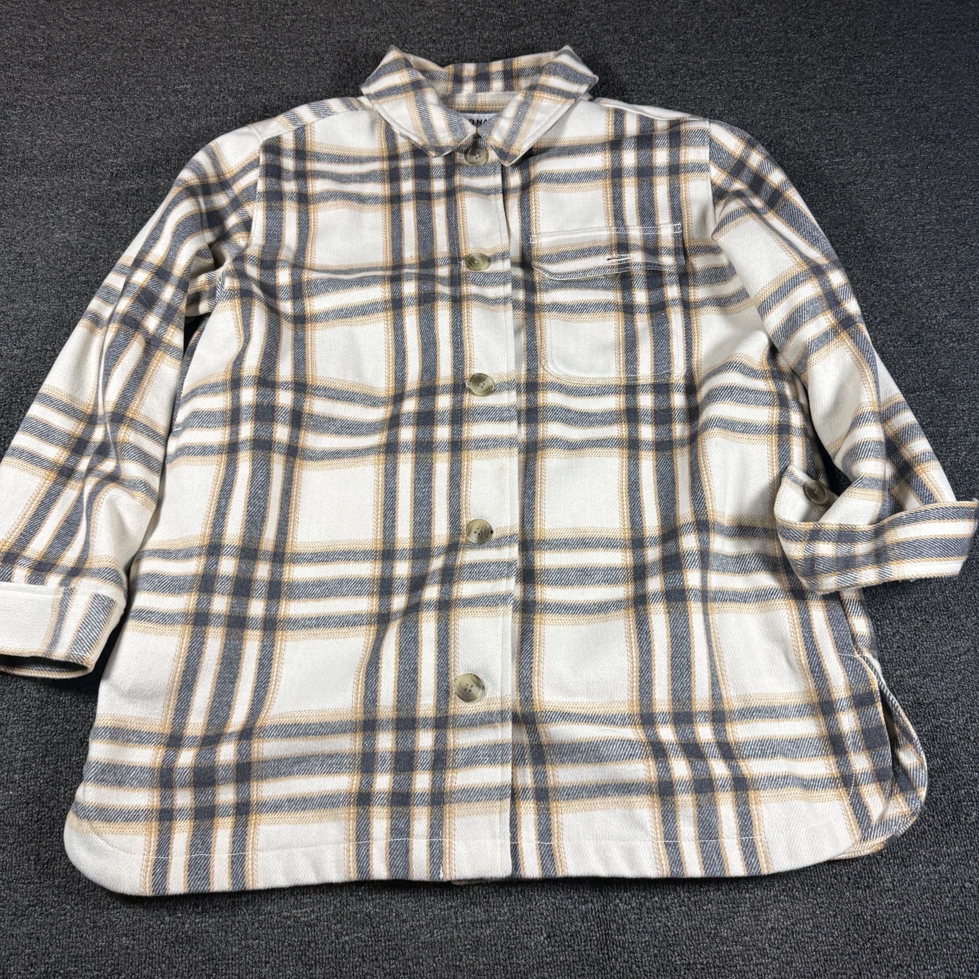 Old Navy Plaid Flannel Shirt Size L White Gray Tan 3