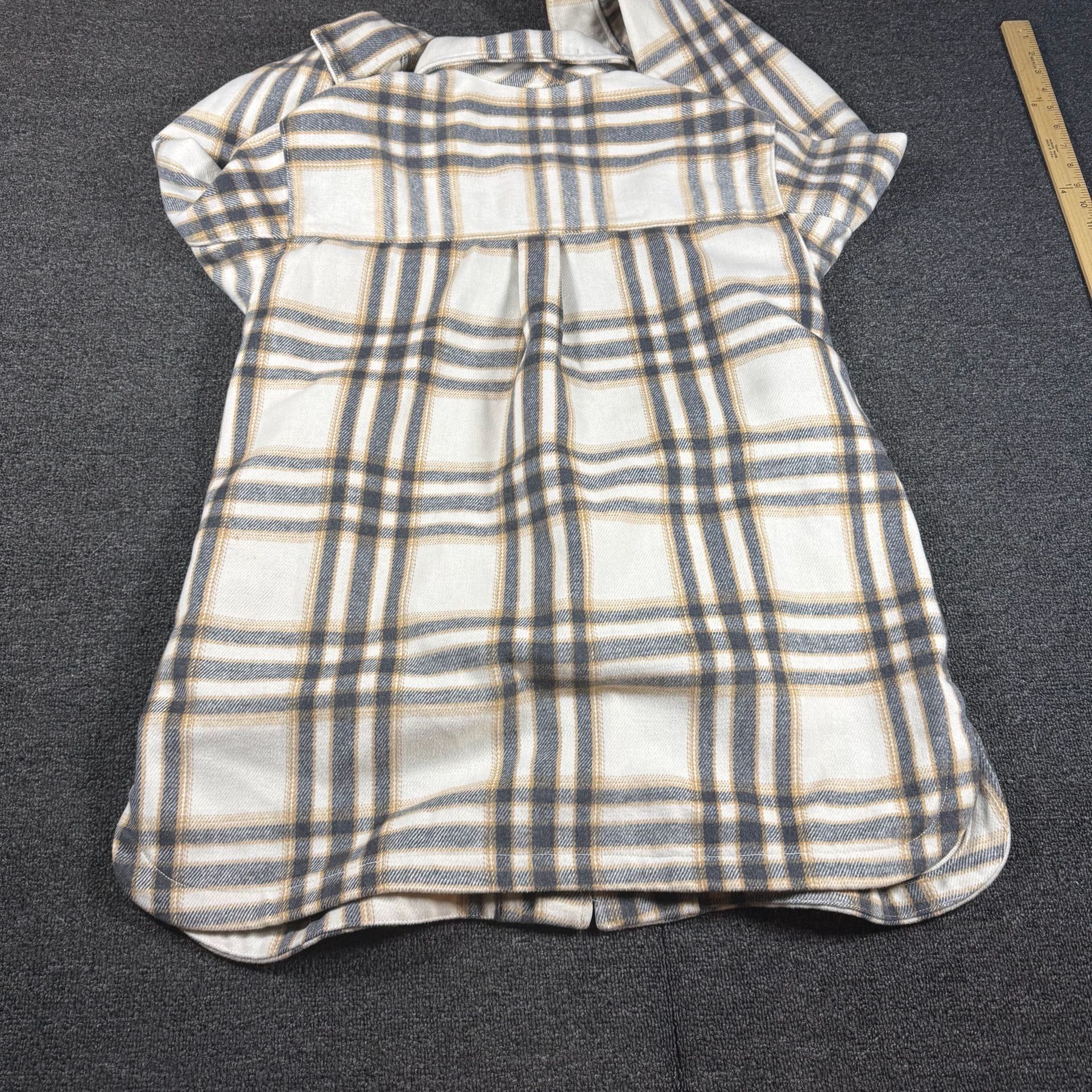 Old Navy Plaid Flannel Shirt Size L White Gray Tan 5