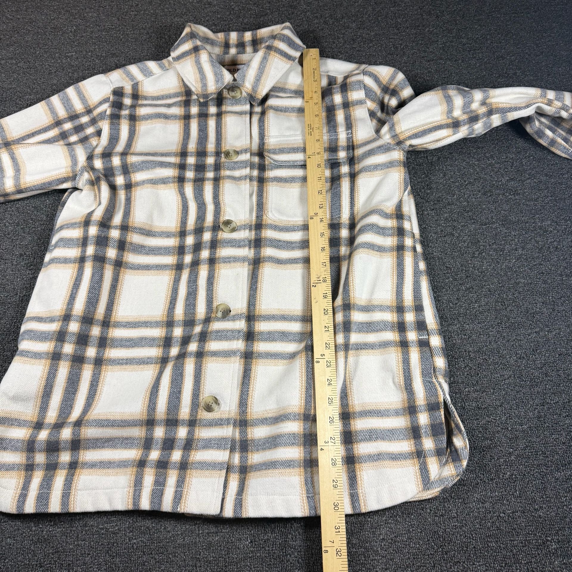 Old Navy Plaid Flannel Shirt Size L White Gray Tan 7