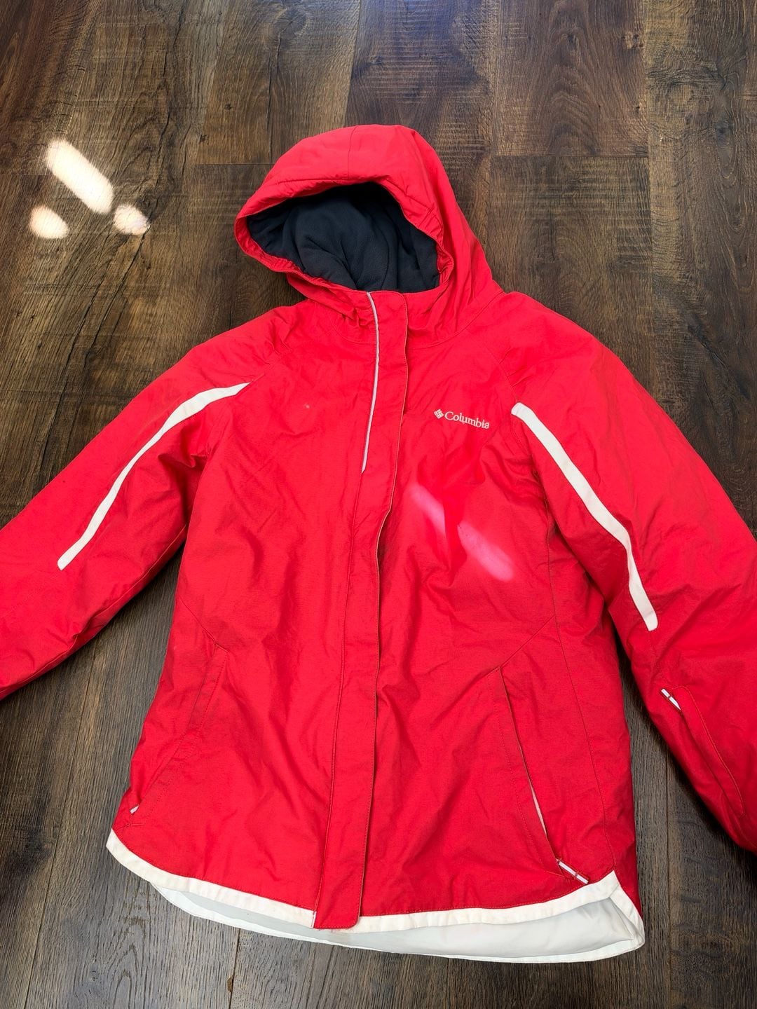 Columbia Omni-Heat Winter Jacket L (14/16) Red White Hooded Ski Snow 4
