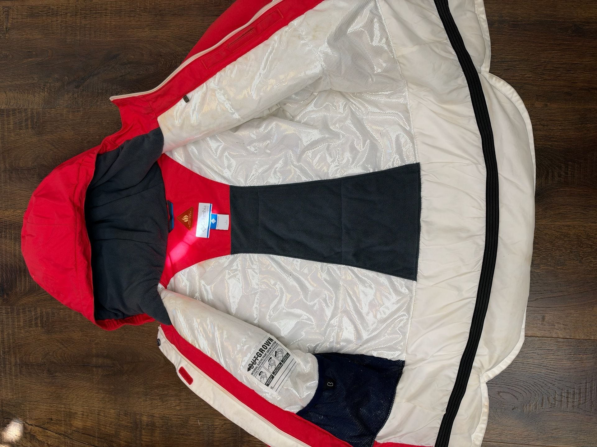 Columbia Omni-Heat Winter Jacket L (14/16) Red White Hooded Ski Snow 6
