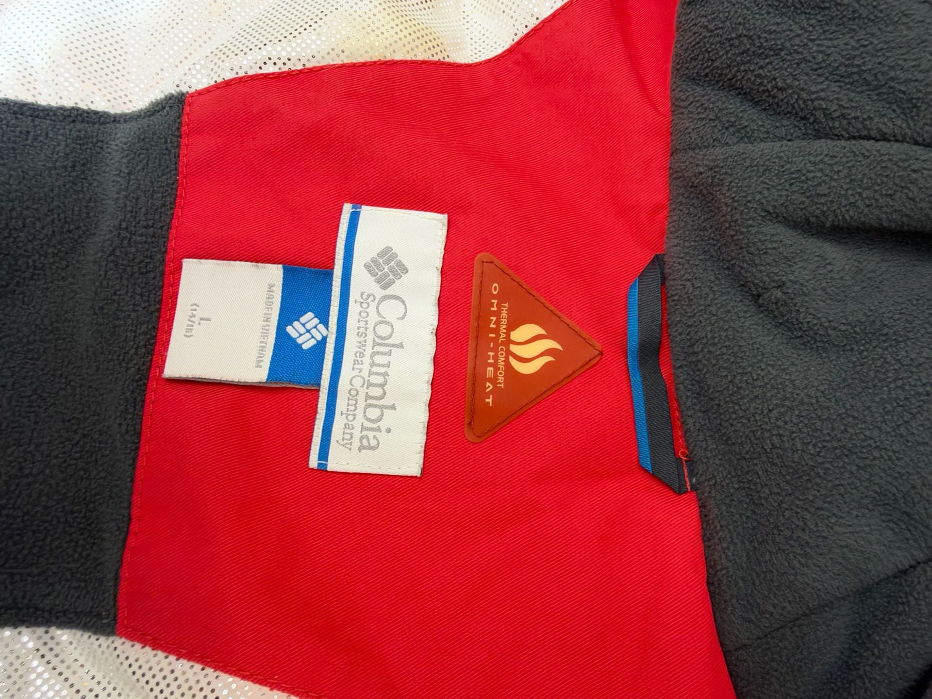 Columbia Omni-Heat Winter Jacket L (14/16) Red White Hooded Ski Snow 7