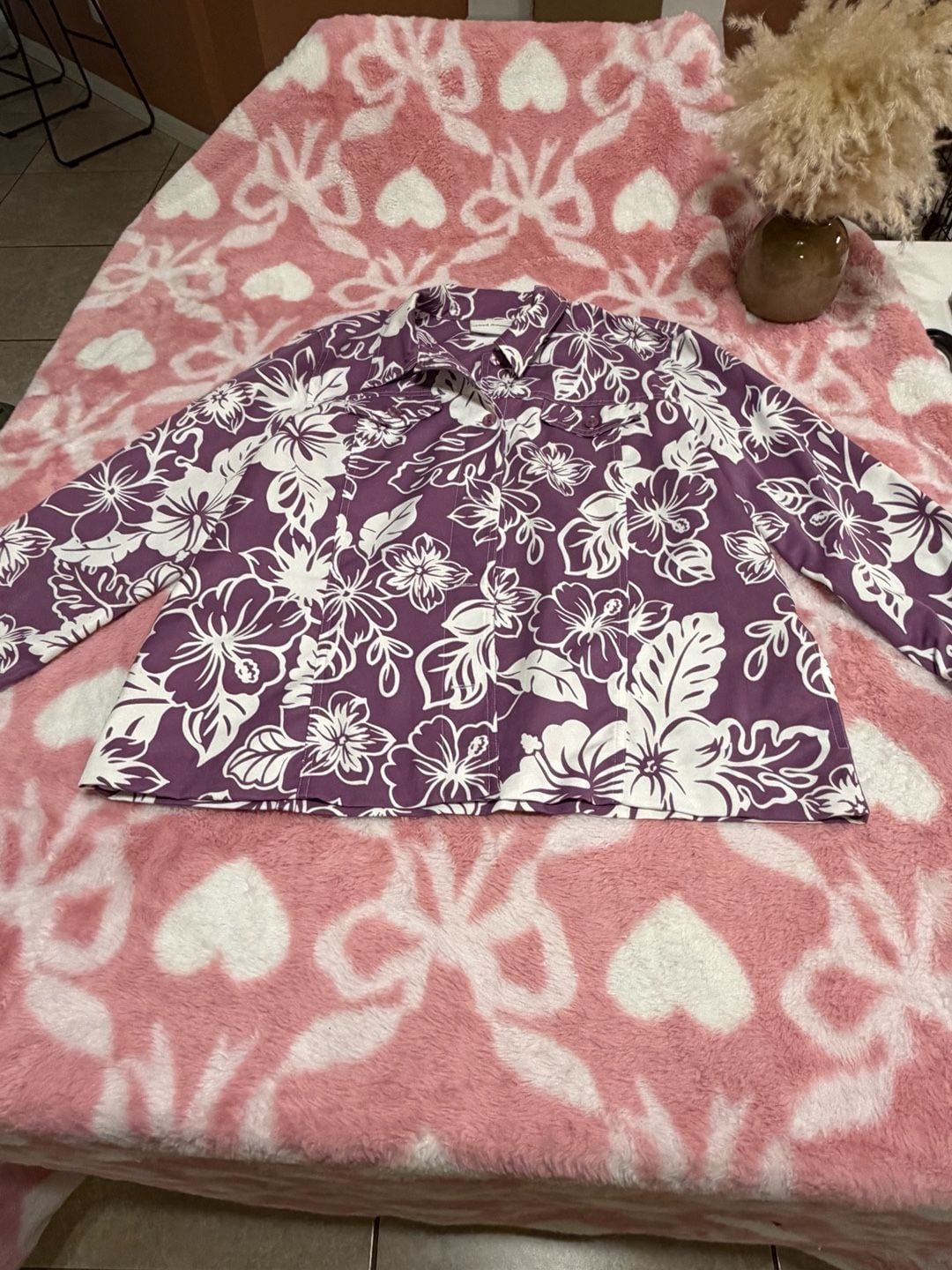Alfred Dunner Floral Button Down Shirt Size 10 Purple White 3