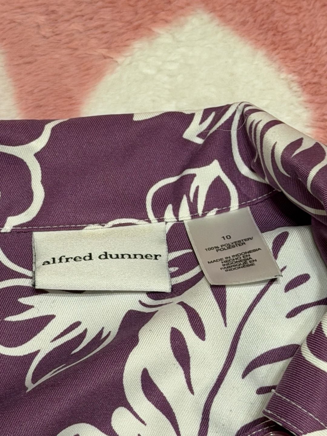 Alfred Dunner Floral Button Down Shirt Size 10 Purple White 6