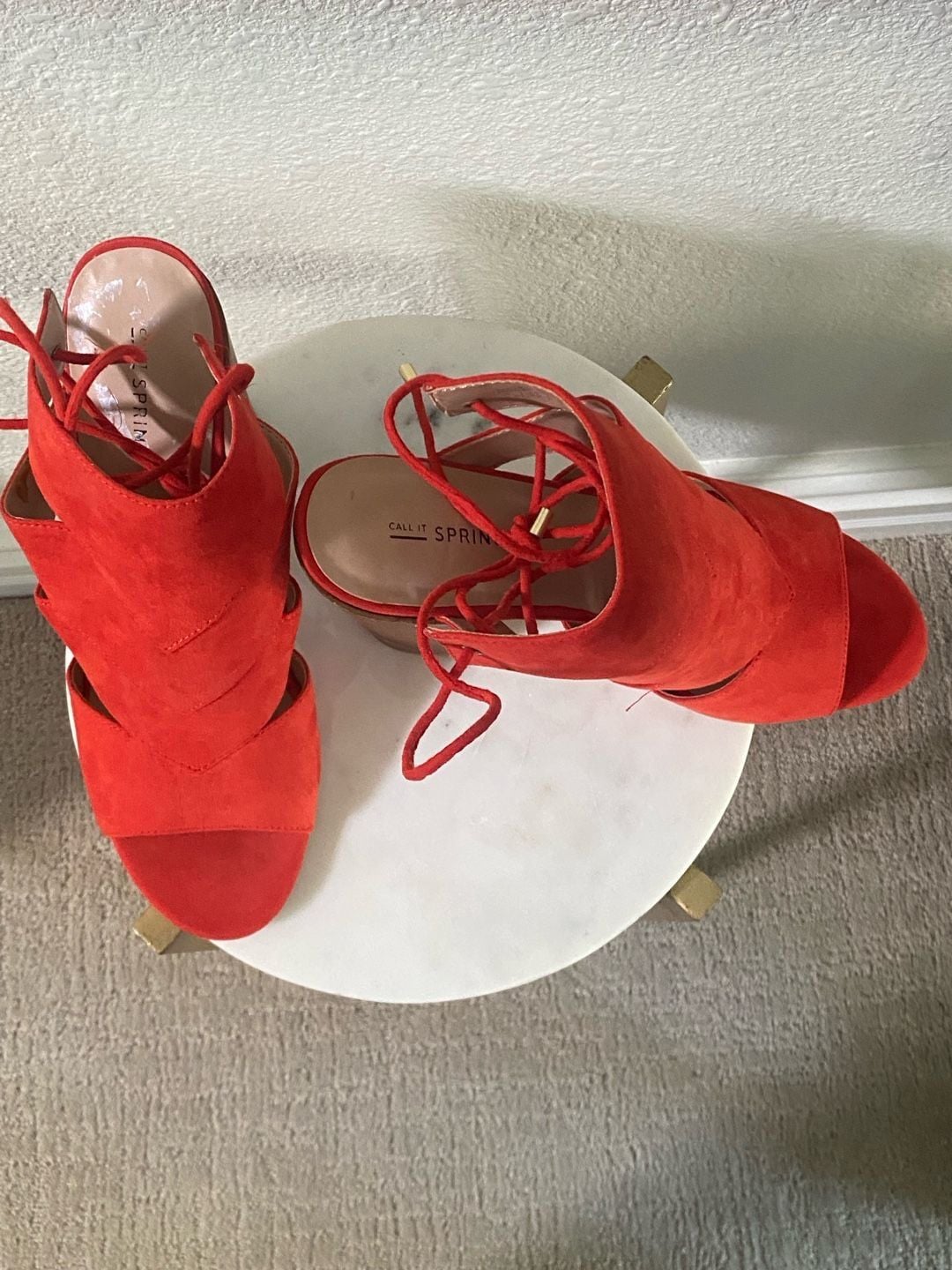 Call it spring Red Suede Sandals Block Heel Women's 3