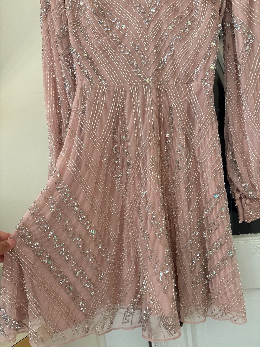 STUNNING ASOS NWT HEAVILY EMBELLISHED BLUSH PINK MINI DRESS — SIZE 0 7