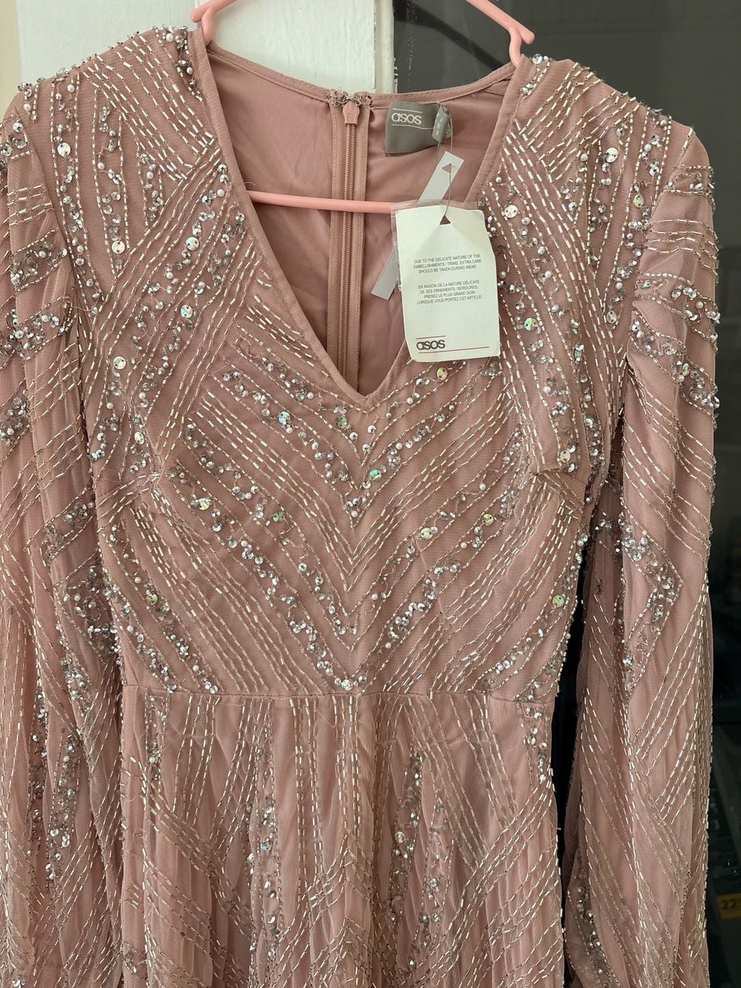 STUNNING ASOS NWT HEAVILY EMBELLISHED BLUSH PINK MINI DRESS — SIZE 0 8