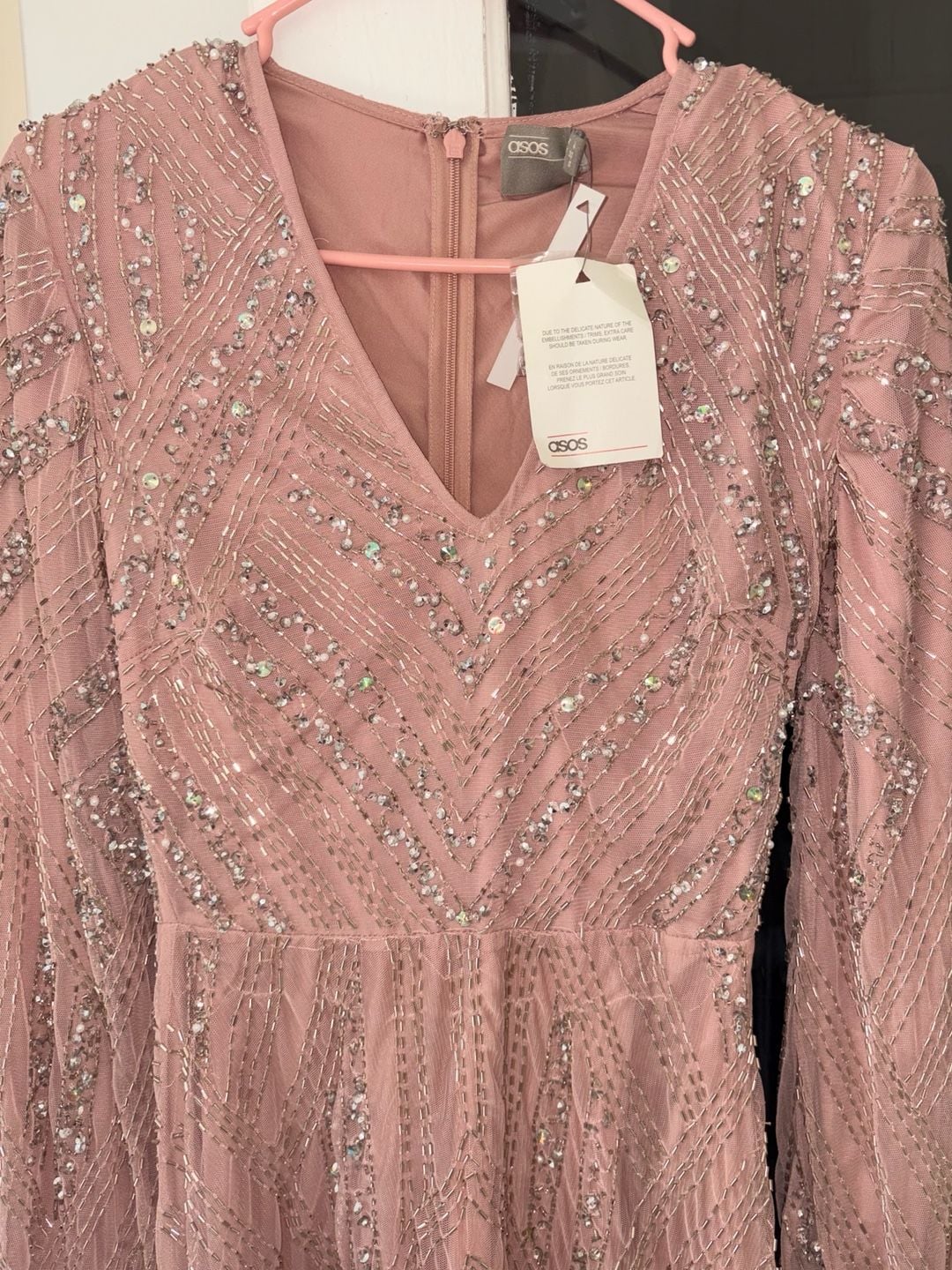 STUNNING ASOS NWT HEAVILY EMBELLISHED BLUSH PINK MINI DRESS — SIZE 0 9