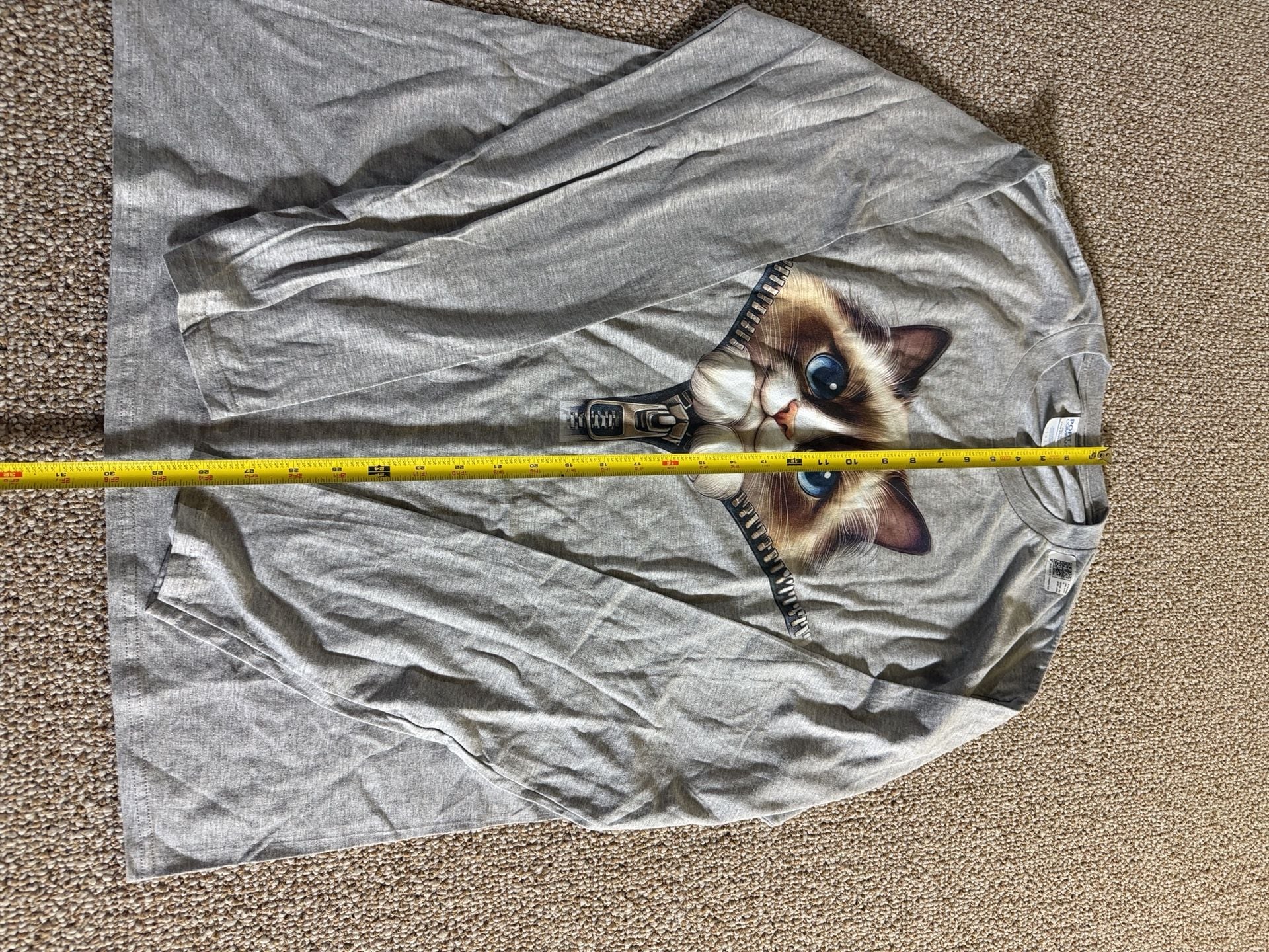 Port & Company Cat Zipper Graphic Long Sleeve T-Shirt Size Large Grey 6