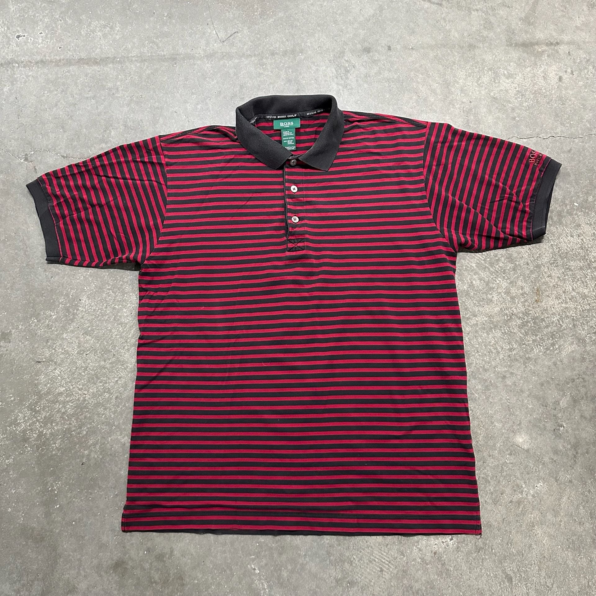 Hugo Boss Golf Polo Shirt Large Striped 100% Cotton Embroidered Logo Preppy 2