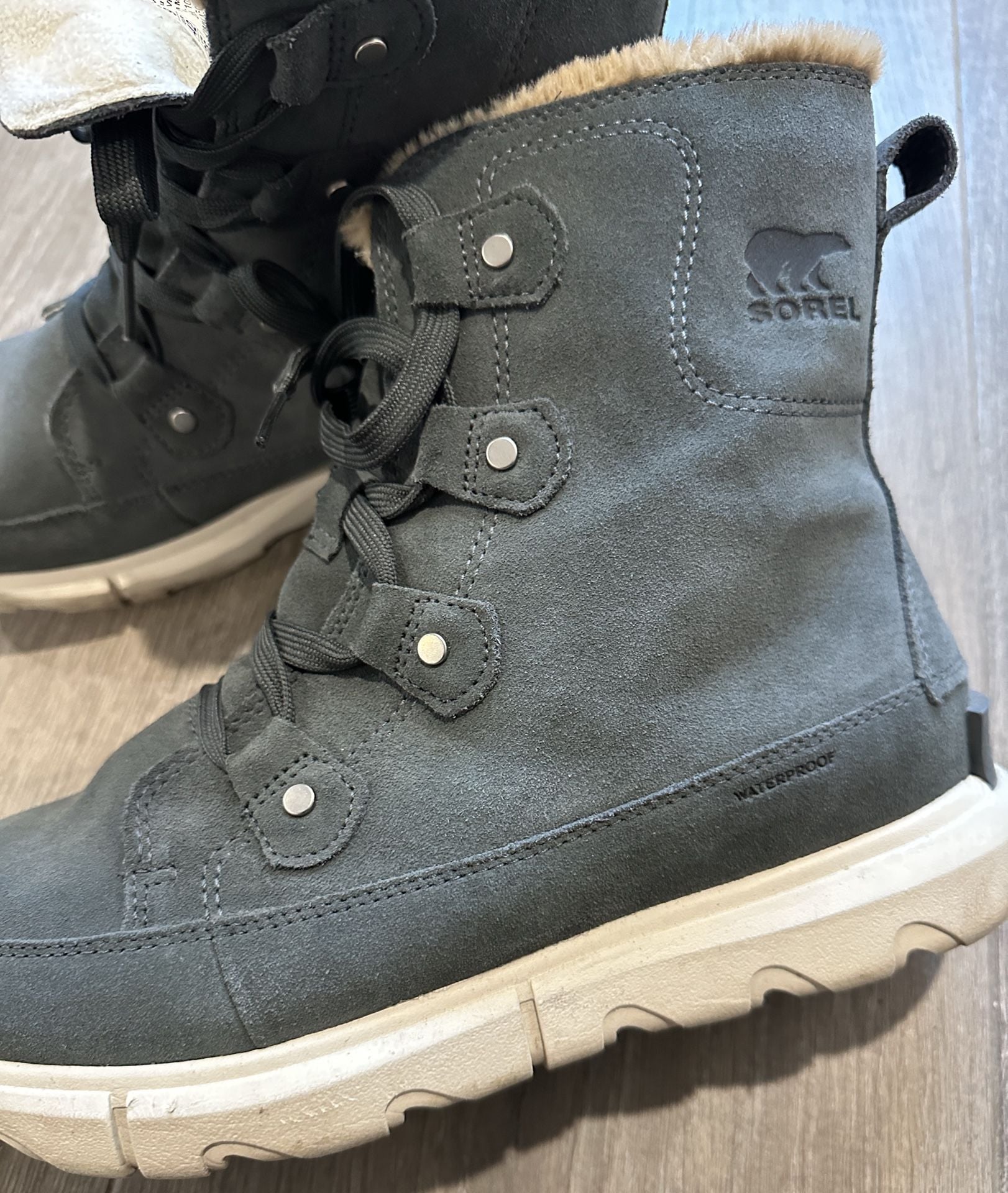 Sorel Kinetic Lace Waterproof Boots Grey Suede 10