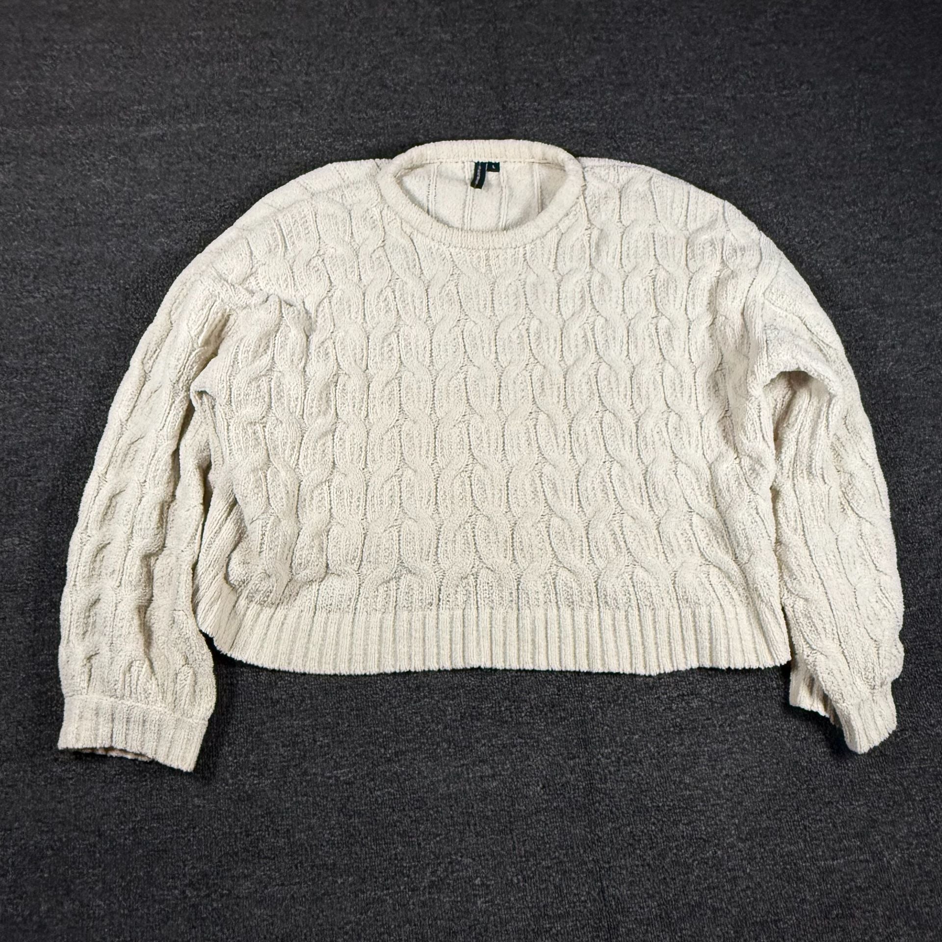 Moon & Madison Sweater Size L White Chenille Cable Knit Crewneck 2