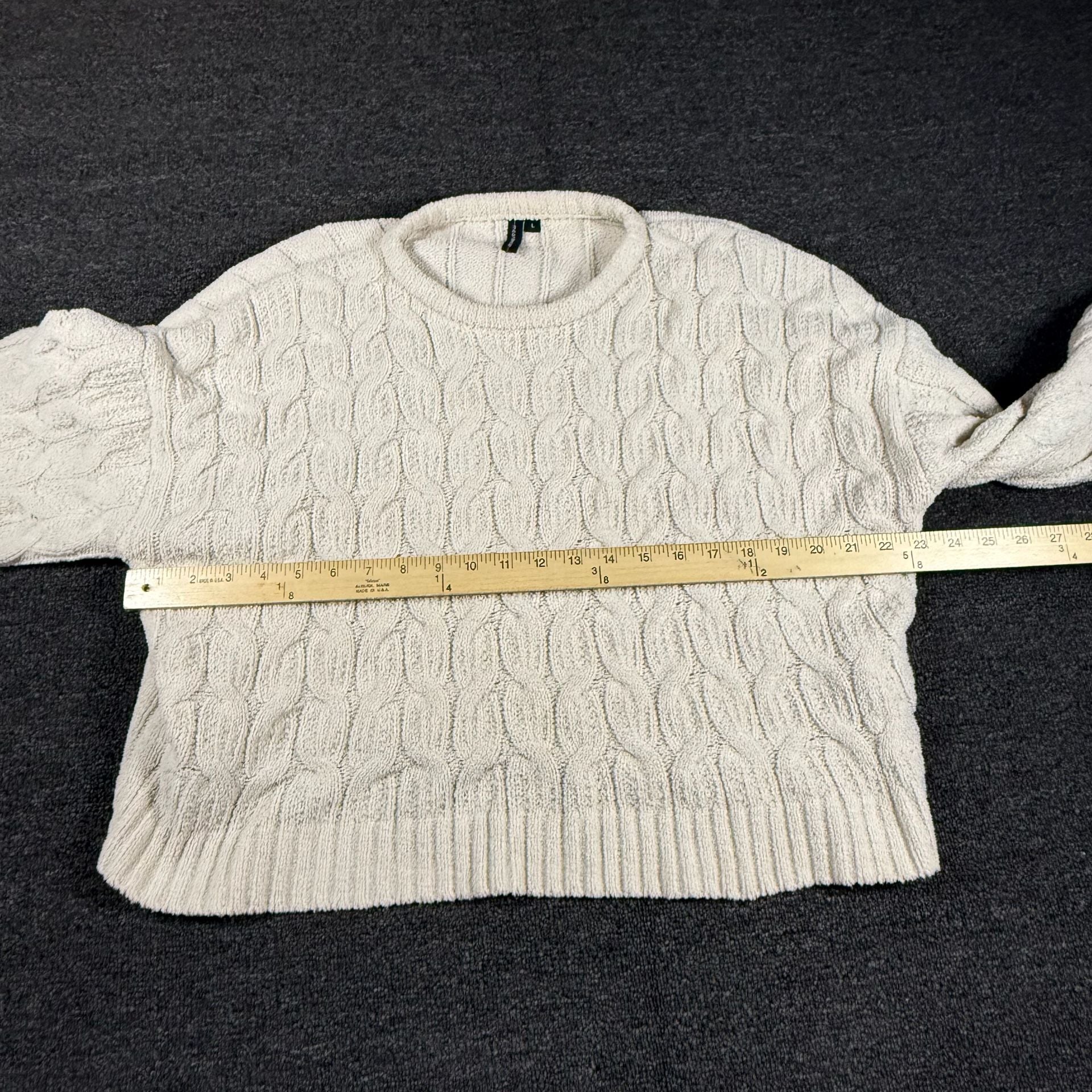 Moon & Madison Sweater Size L White Chenille Cable Knit Crewneck 4
