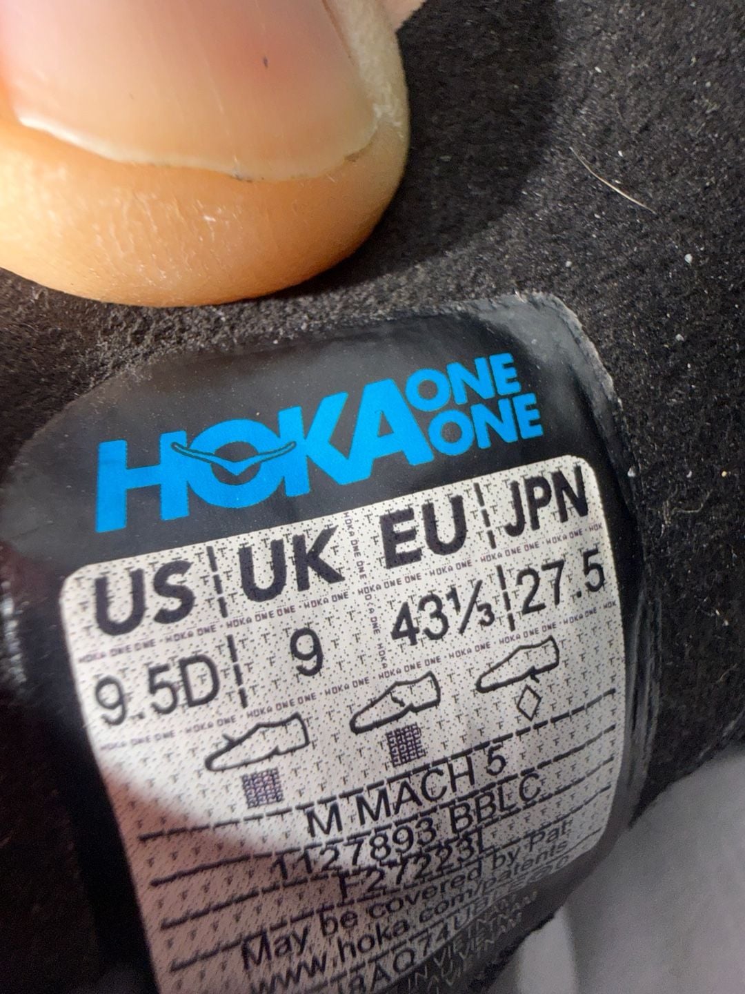 Hoka One One Mach 5 Size 9.5D Black Running Shoes 5