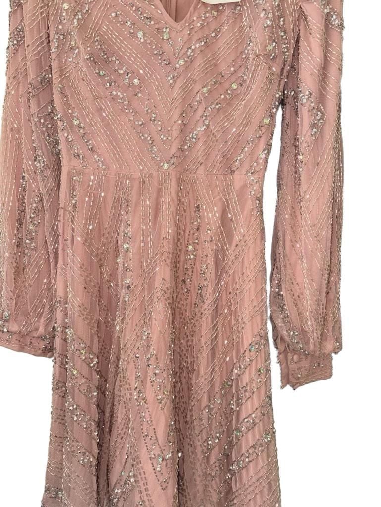 STUNNING ASOS NWT HEAVILY EMBELLISHED BLUSH PINK MINI DRESS — SIZE 0 10