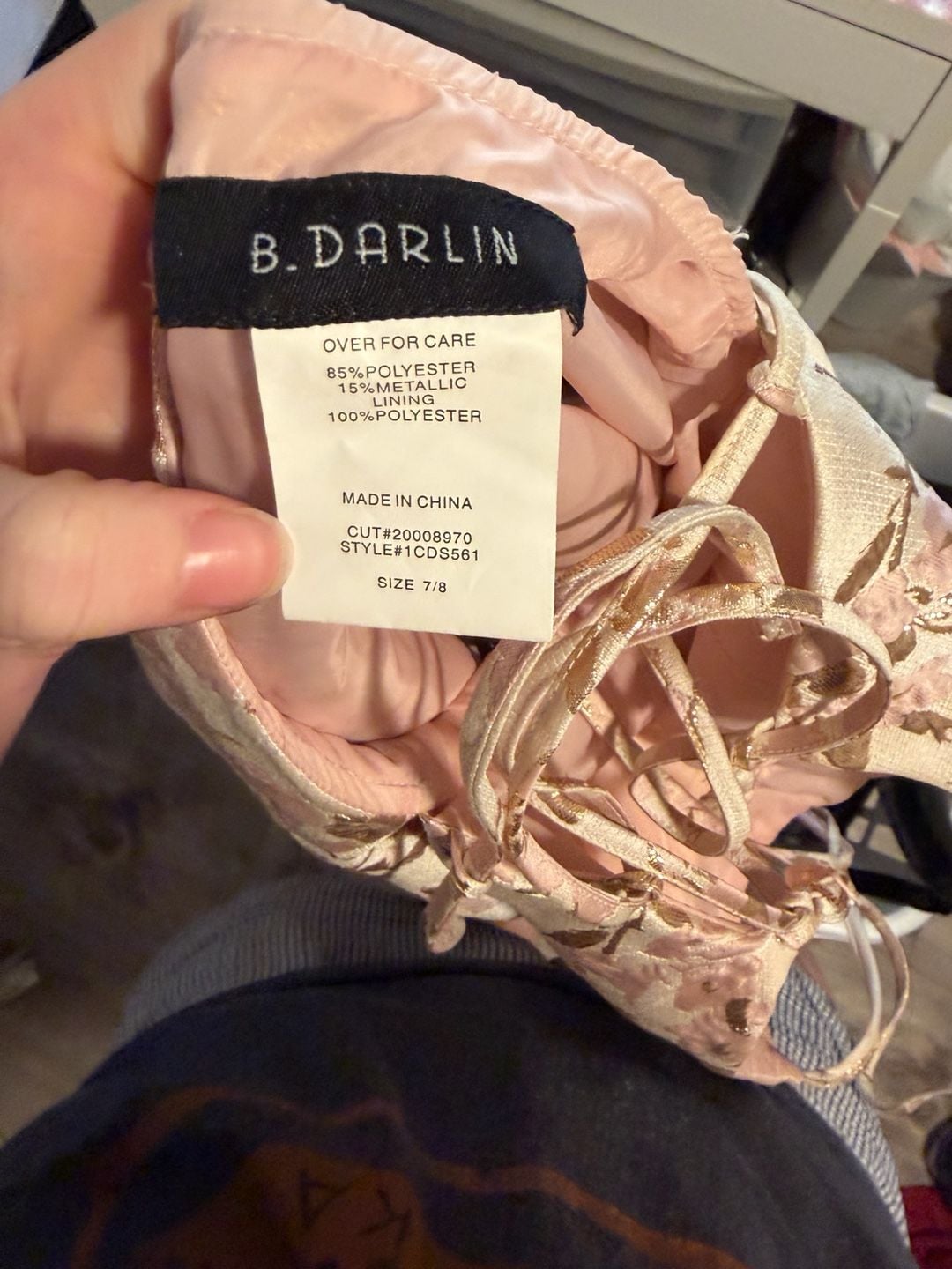 B. Darlin Jacquard Fit & Flare Dress Size 7/8 Pink Gold Floral Cocktail 6