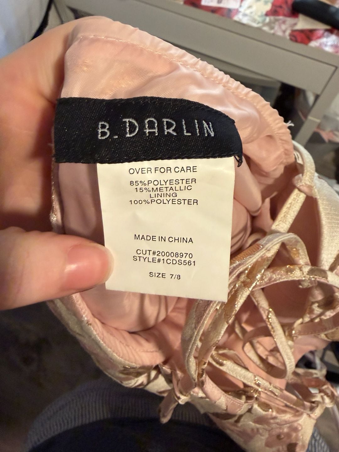 B. Darlin Jacquard Fit & Flare Dress Size 7/8 Pink Gold Floral Cocktail 7