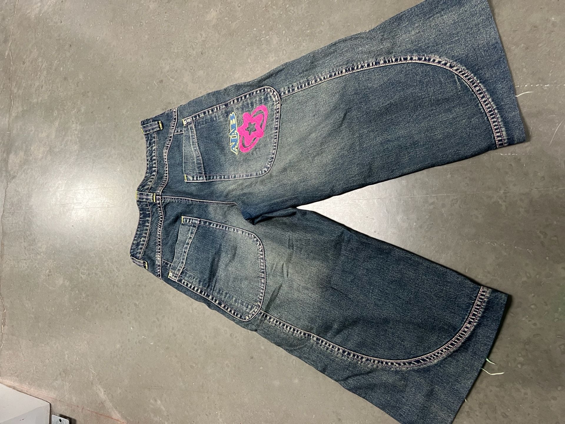 A.LAB Analog Curved Blue Wash Rave Jeans Size 12 Baggy 5