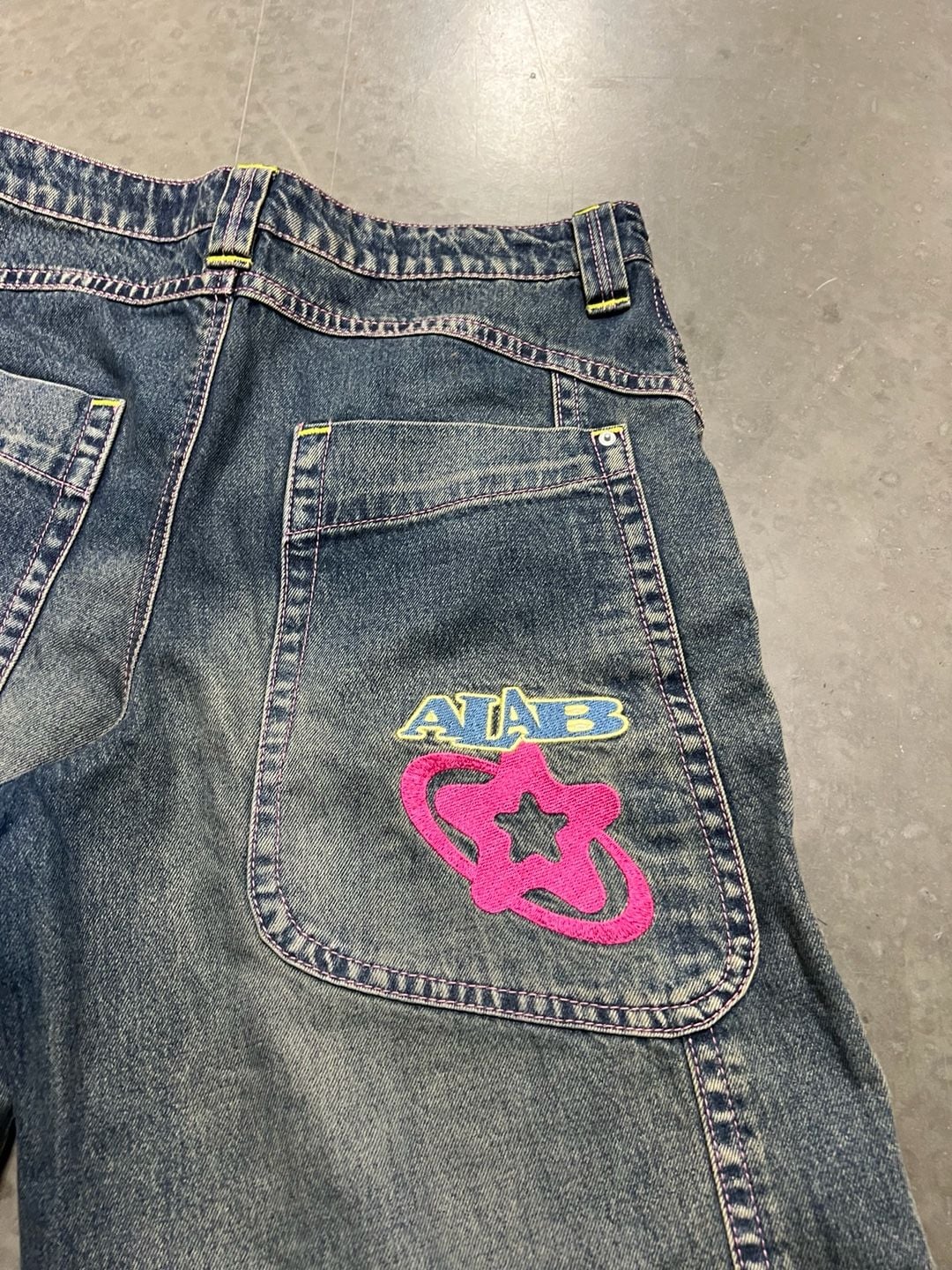 A.LAB Analog Curved Blue Wash Rave Jeans Size 12 Baggy 6
