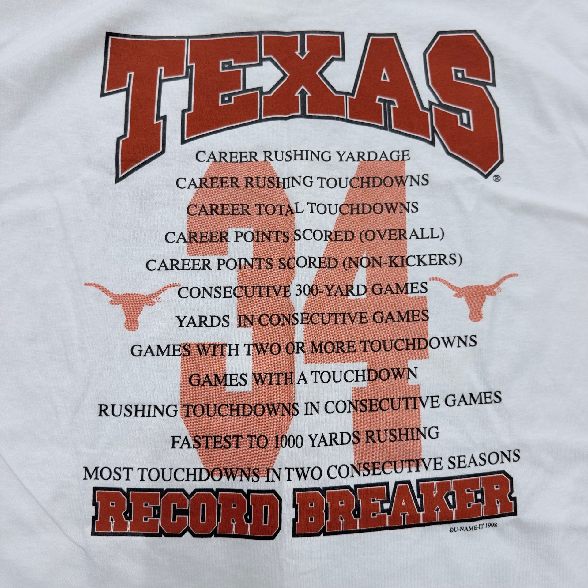 Gildan Texas Longhorns 34 Record Breaker T-Shirt Size L White Cotton 3