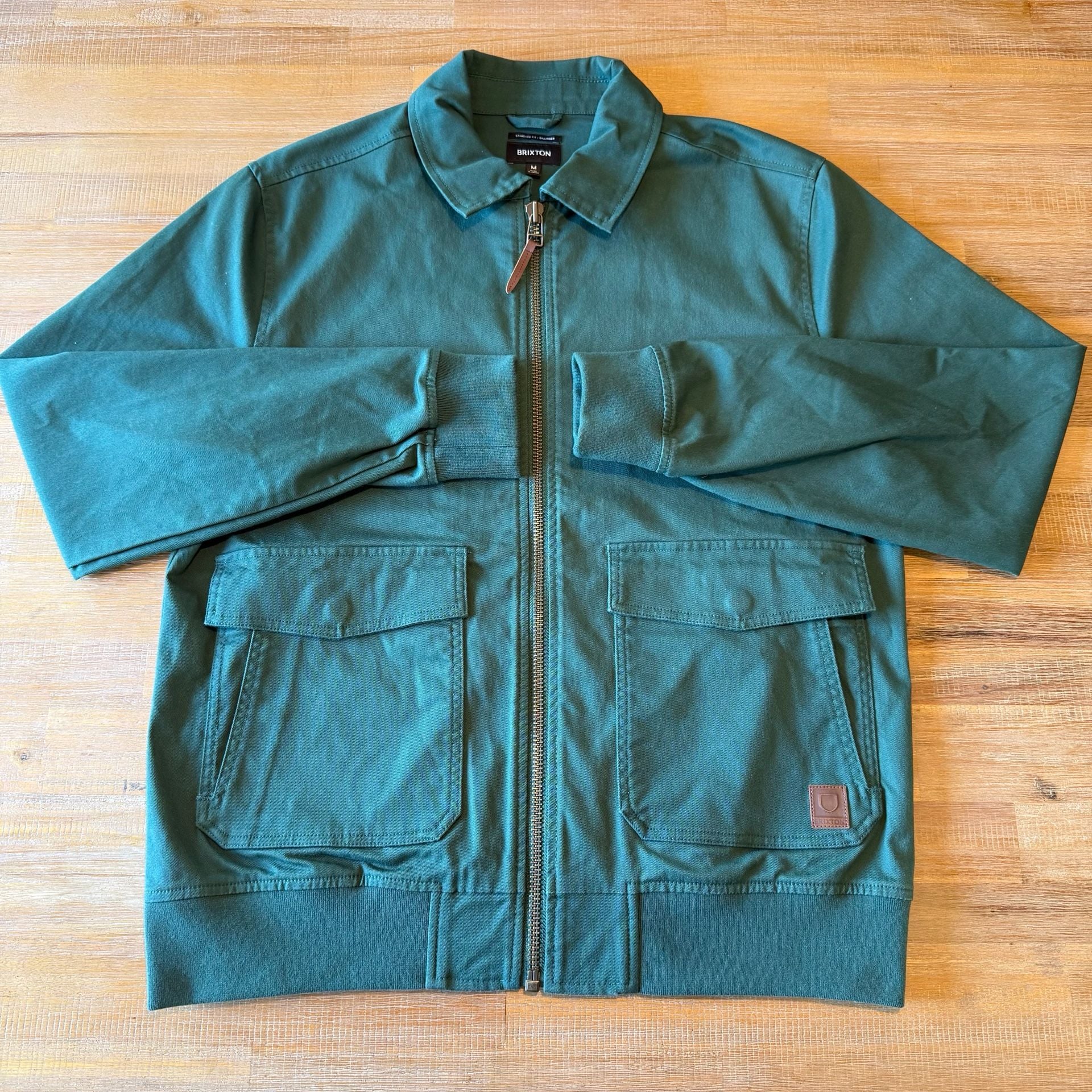 Brixton Dillinger Jacket Mens Medium M Green Canvas Zip Bomber Workwear Coat 2