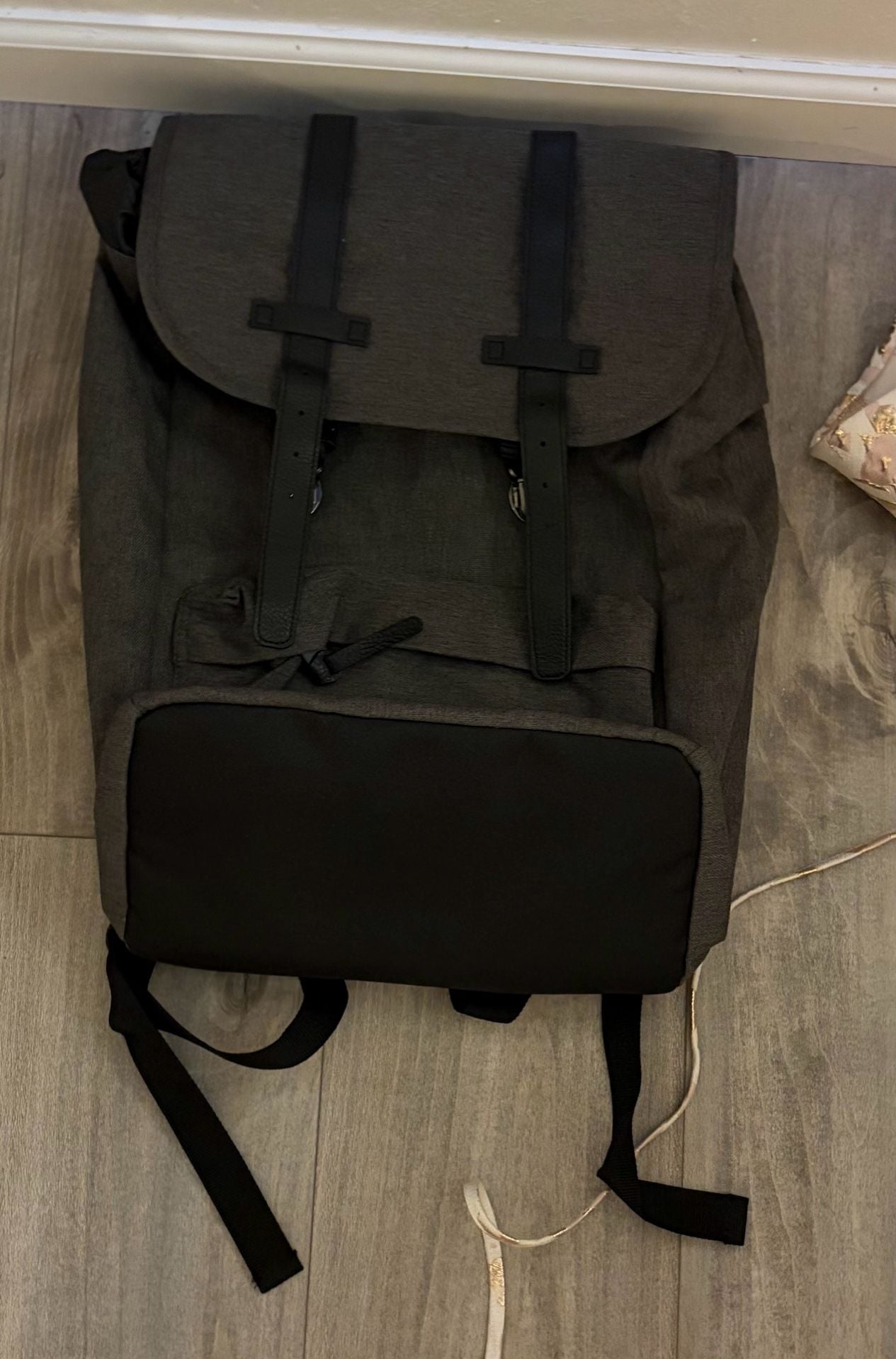 Triple Play Gray Flap Top Canvas Backpack 5