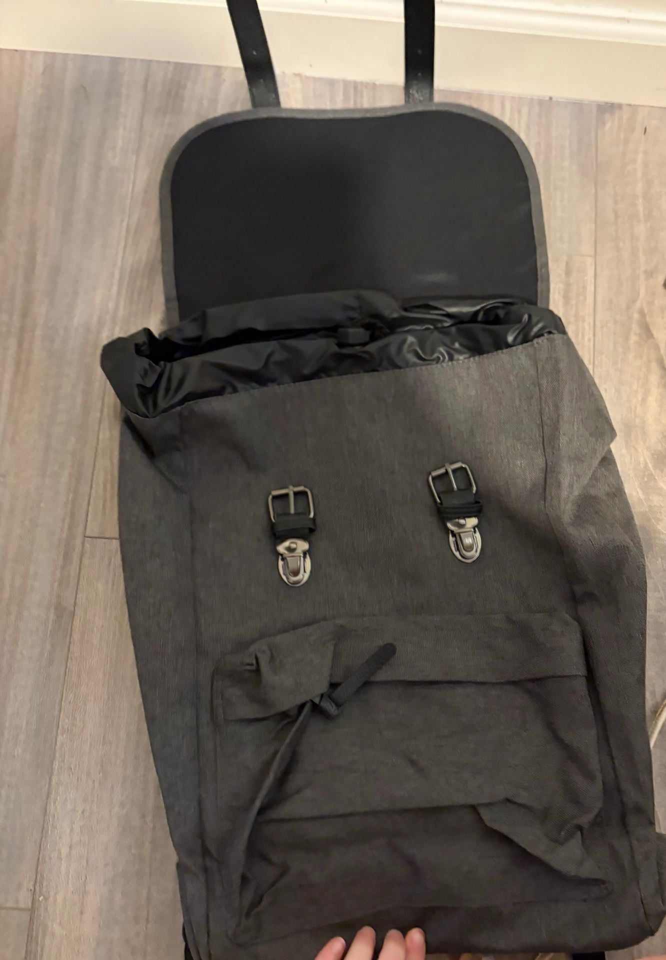 Triple Play Gray Flap Top Canvas Backpack 6