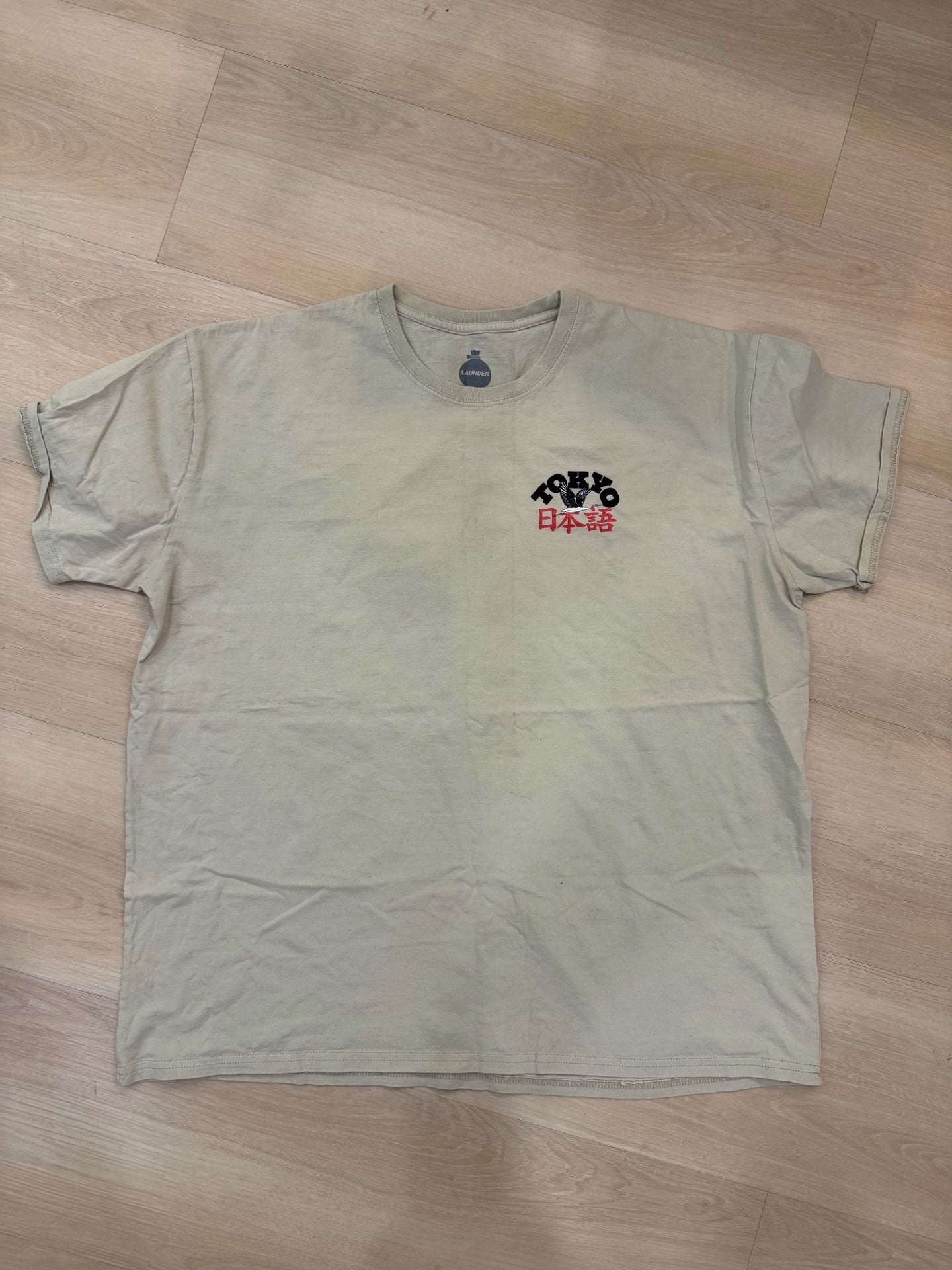 Launder Tokyo Japanese Graphic T-Shirt Size 2XL Beige Cotton 3