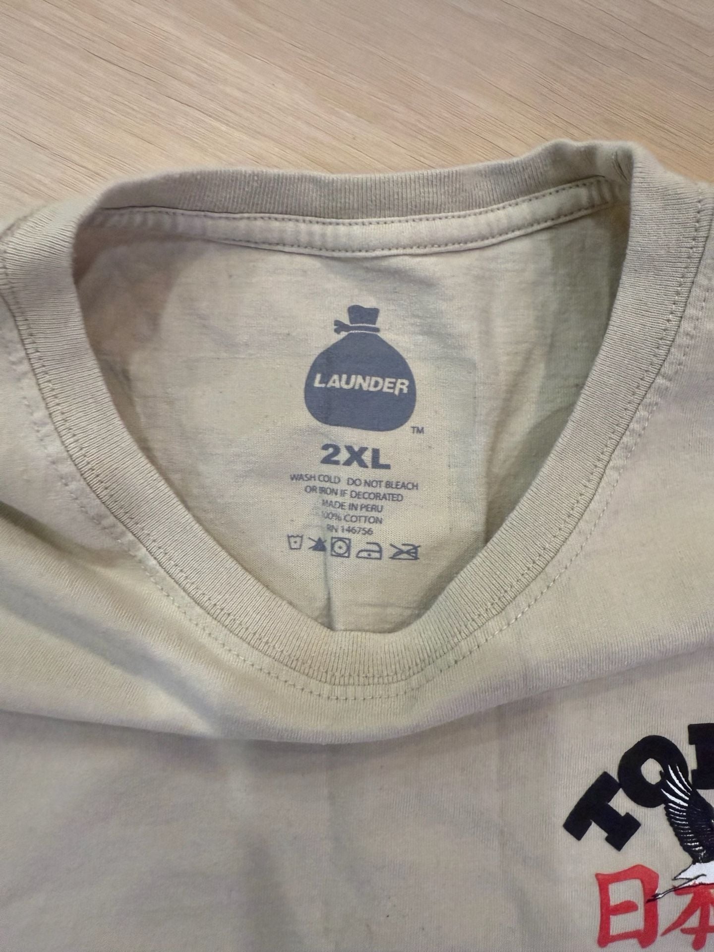 Launder Tokyo Japanese Graphic T-Shirt Size 2XL Beige Cotton 5