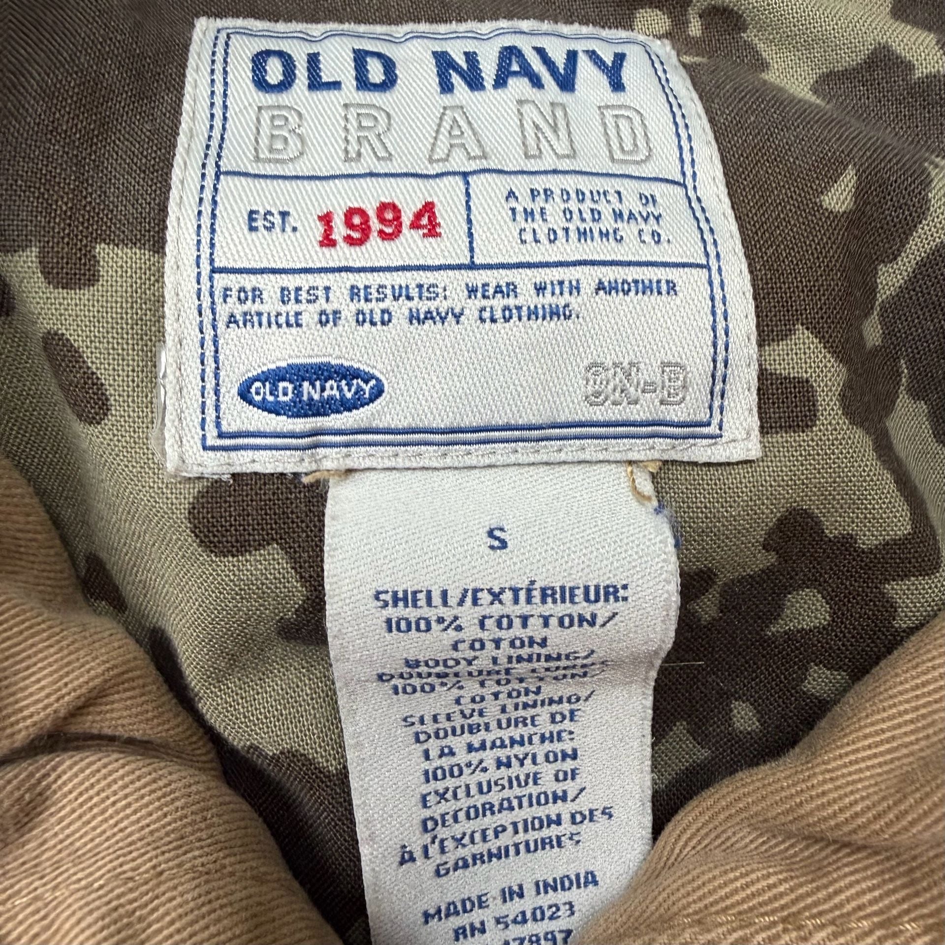Old Navy 1990’s canvas work Jacket kids Size S Tan Cotton Camo Lined 3
